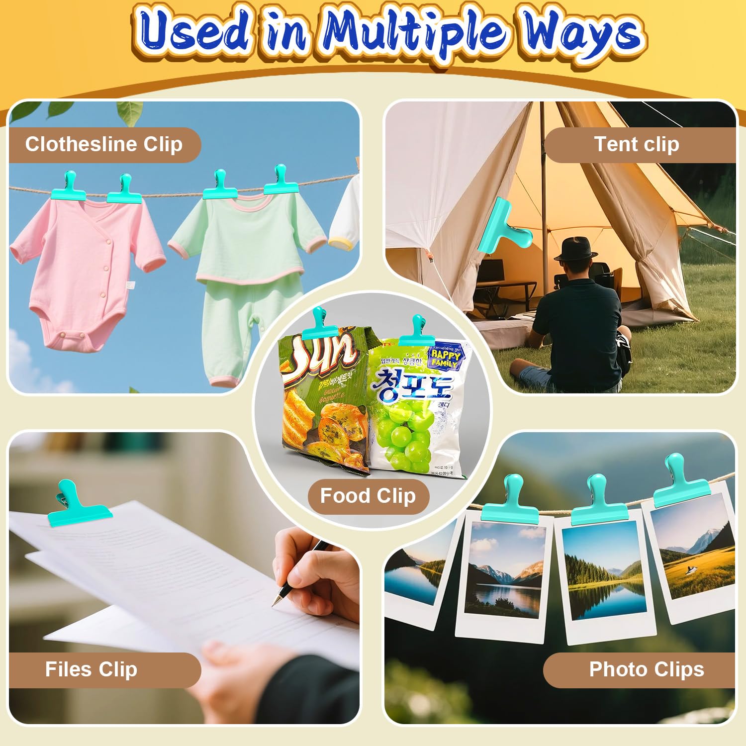 Chip Clips 12 Pack Stainless Steel Chip Bag Clips Covered with Silicone (12 Count)