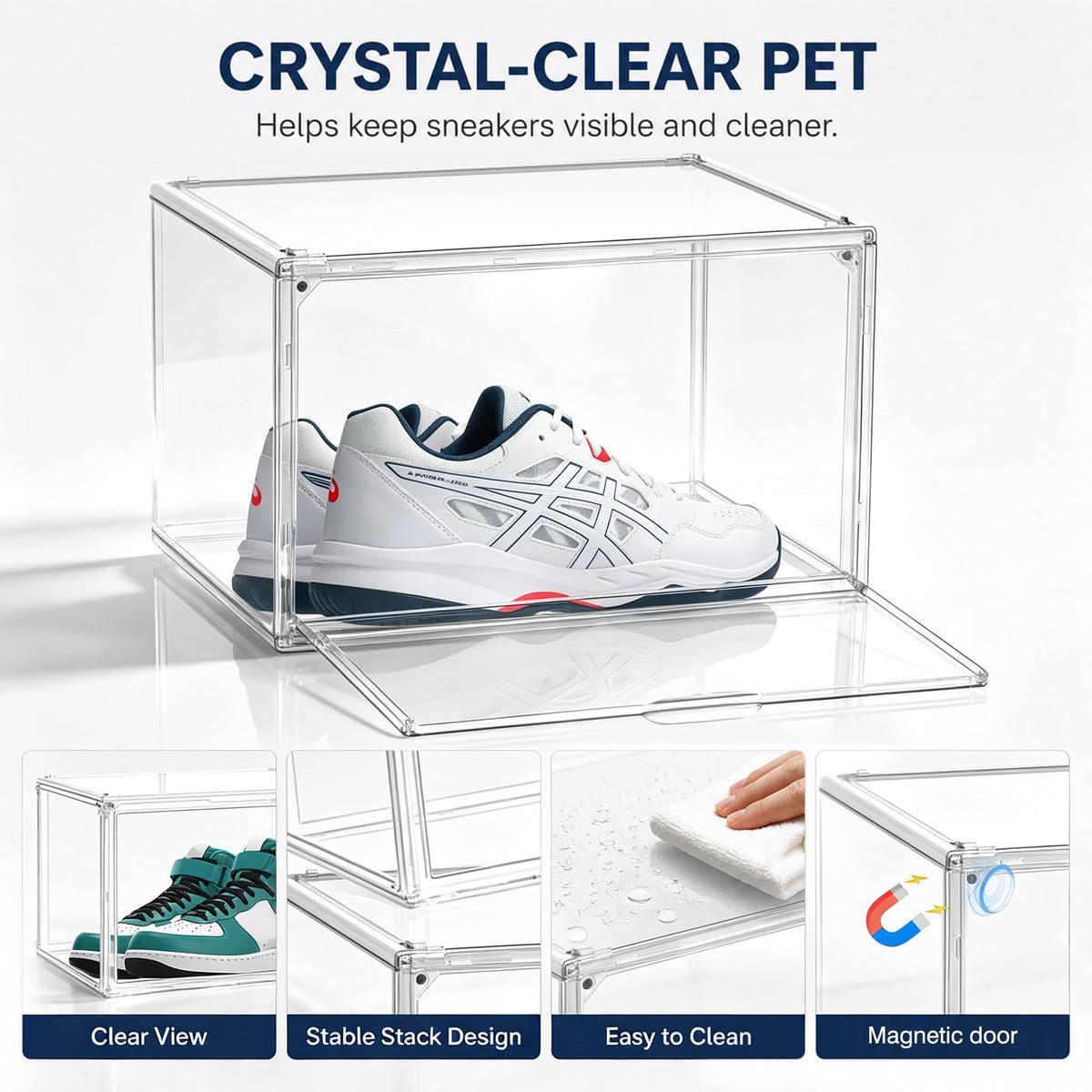 9 Pack Clear Acrylic Shoe Sneaker Boxes Fits Size 13 (9 Count)