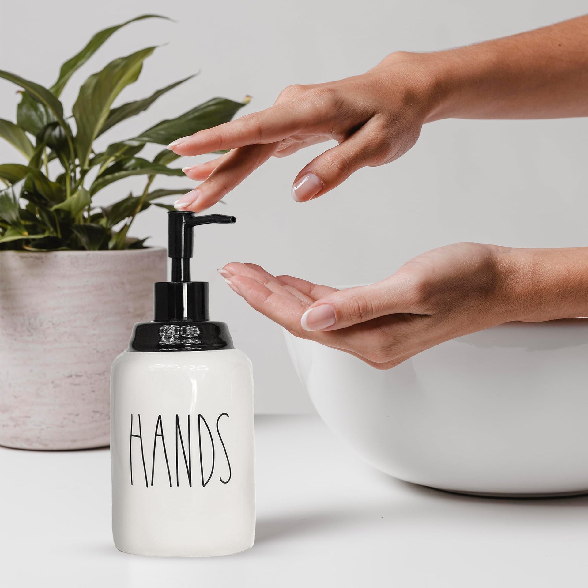 Modern Farmhouse Ceramic Dishes and Hands Soap Dispenser Set for Kitchen (2 Count)