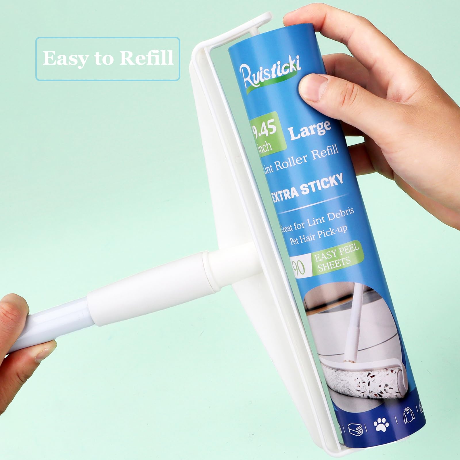 9.45 inch Lint Roller Refills for Large Long Handle Lint Rollers for Carpet 9.45'' Extra Sticky Floor Lint Roller 4 Pack of Refills Only
