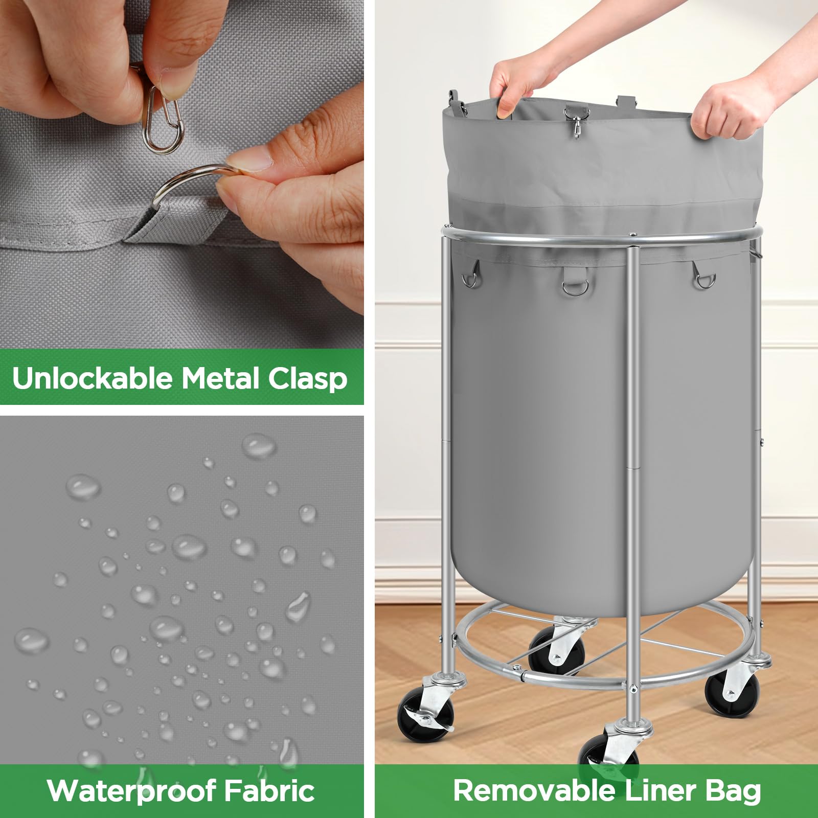 100L Round Rolling Laundry Hamper Basket with Wheels