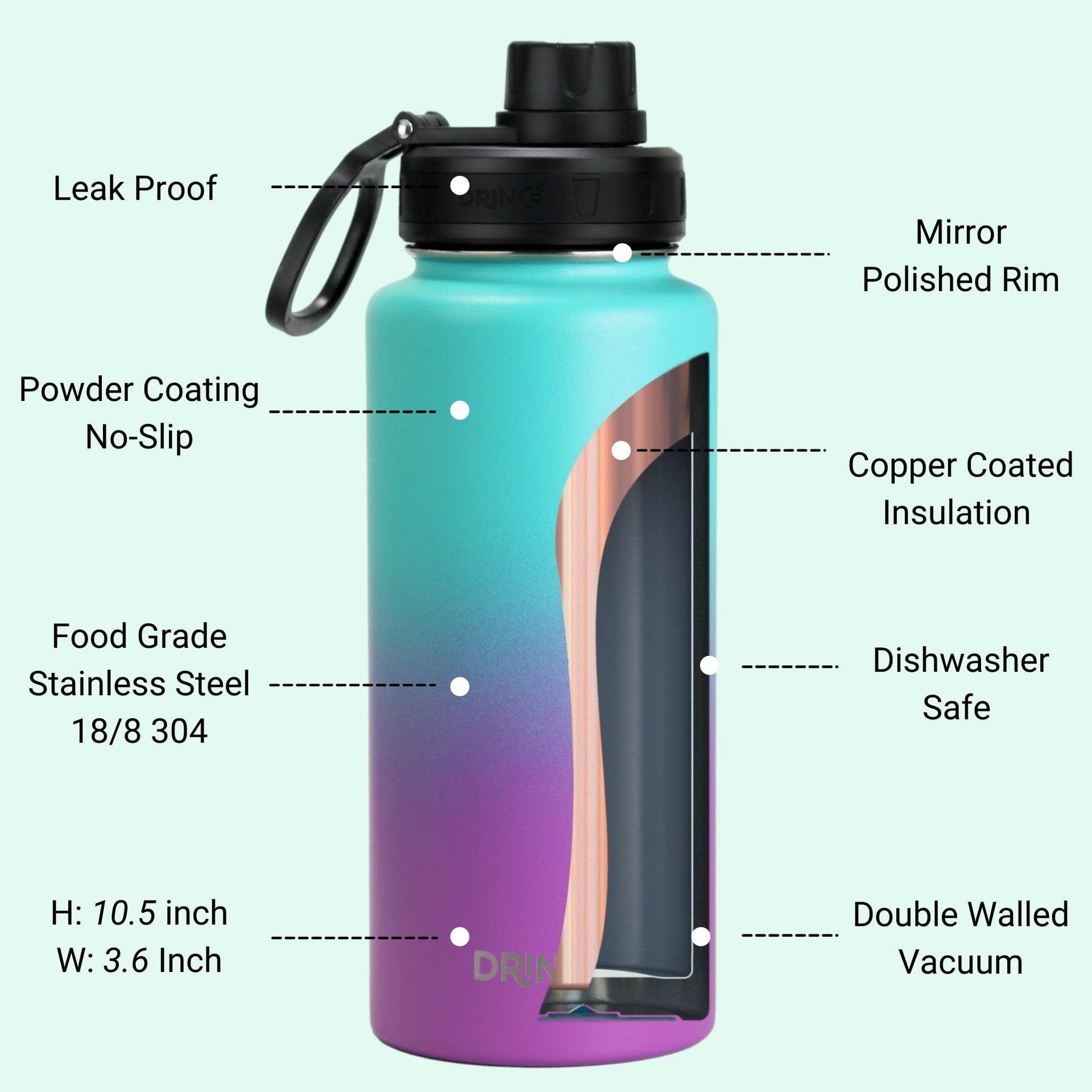 Stainless Steel Water Bottle Spout Lid Vacuum Insulated Double Wall Water Bottle Wide Mouth