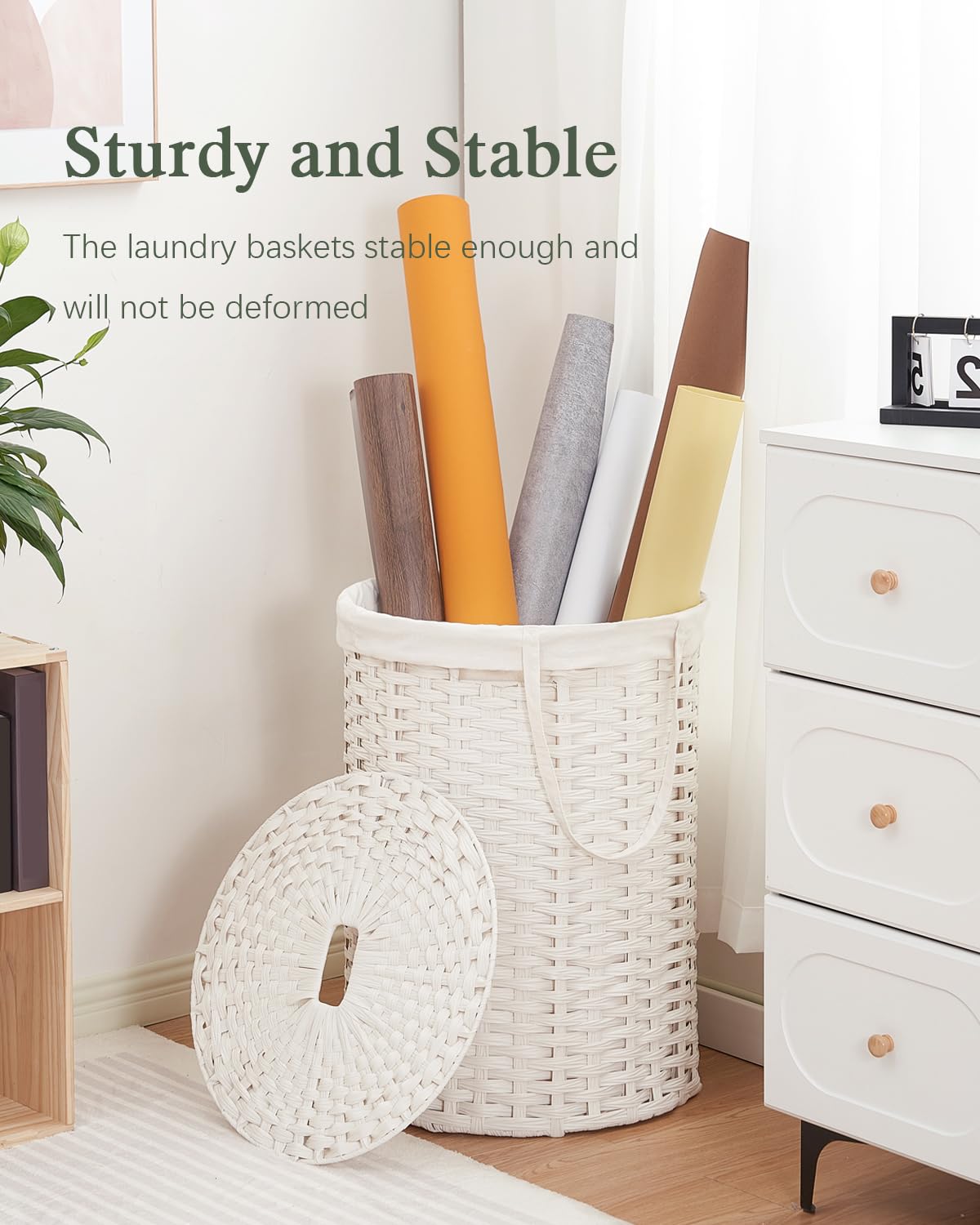 Laundry Basket with Lid Round PE Rattan Laundry Hamper