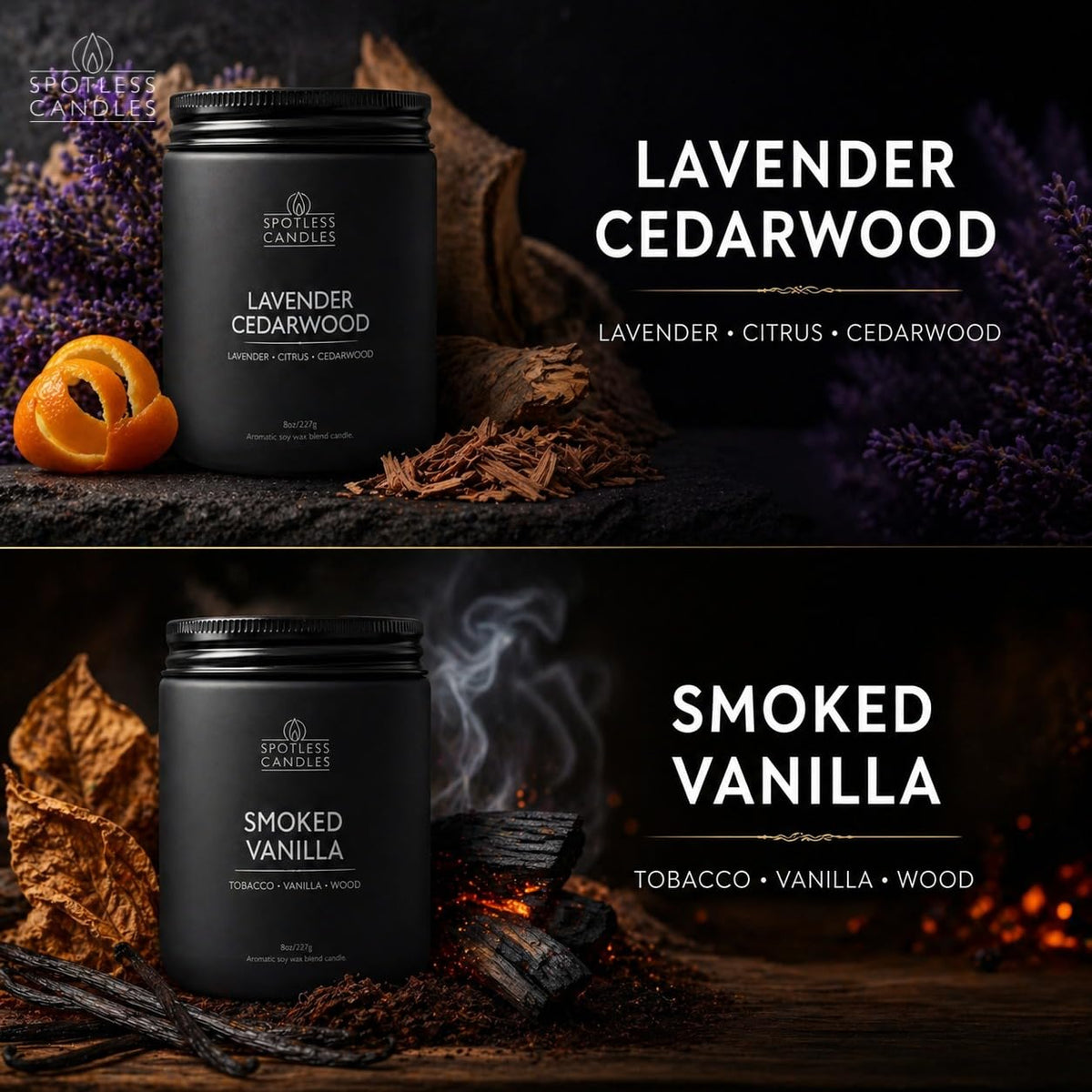 Mens Candle 2 x 8oz Pack Smoked Vanilla and Lavender Cedarwood Scents (2 Count)