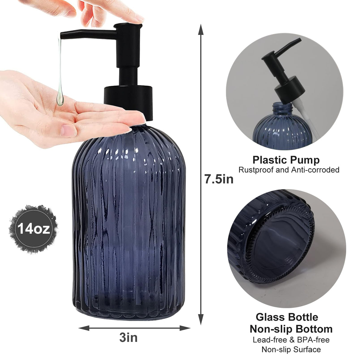 Glass Soap Dispenser with Black Plastic Pump