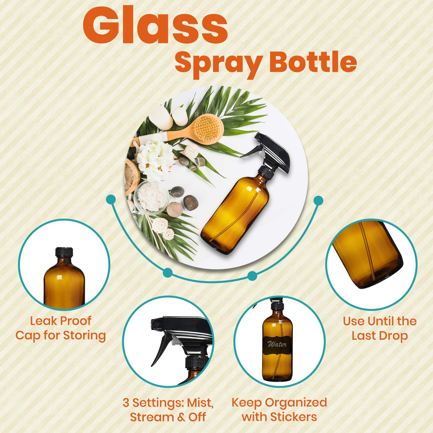Amber Glass Spray Bottles For Cleaning Solutions (4 Count)