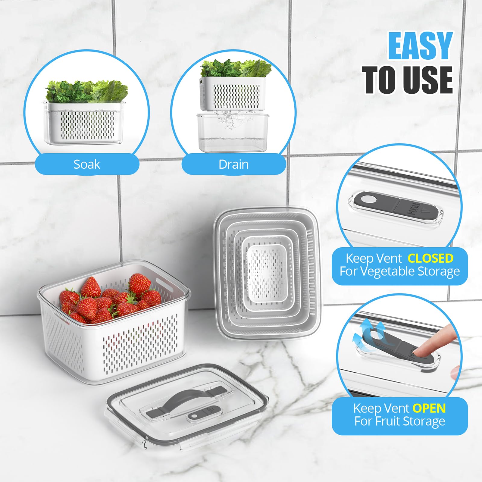5 Pack Fruit Storage Containers for Fridge (5 Count)