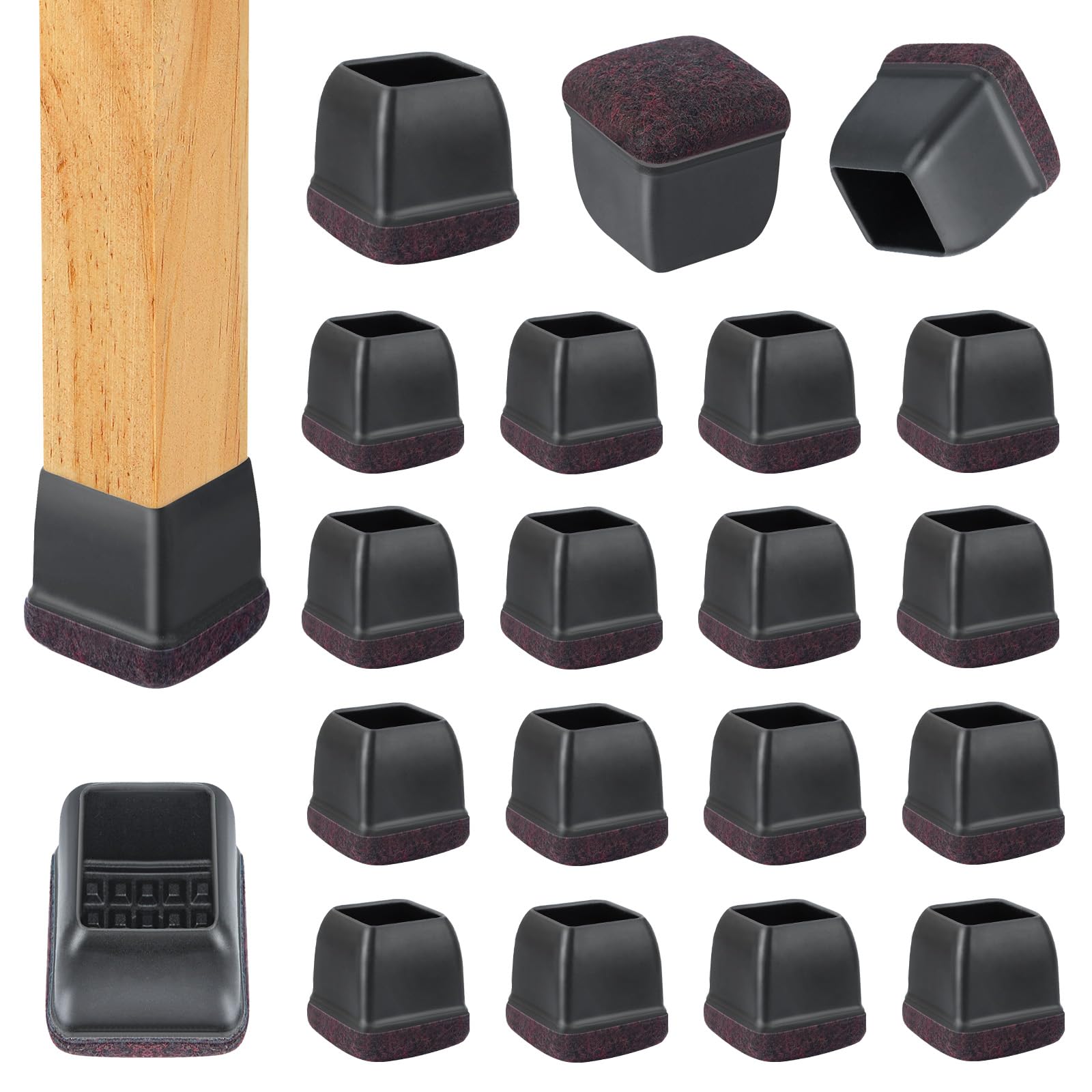 16 Pcs Square Chair Leg Floor Protectors for Hardwood Floors (16 Count)