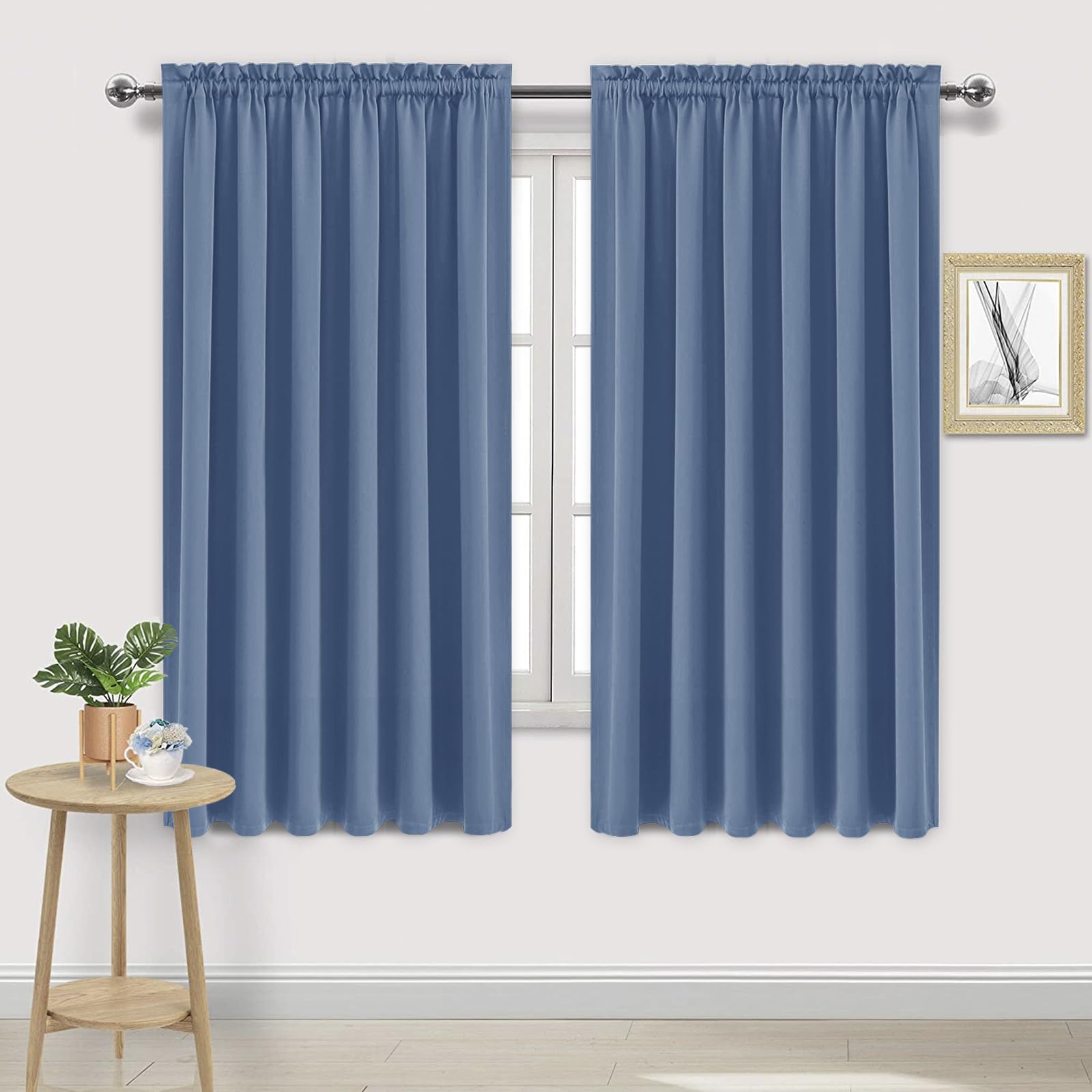 Wide Blackout Curtains for Bedroom 70 x 72 Inch Long Dusty Blue (2 Count)
