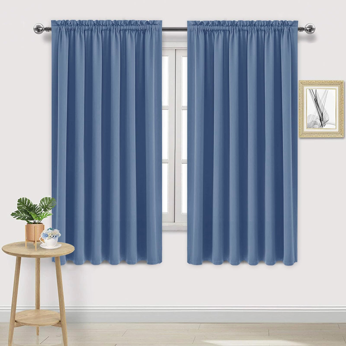Wide Blackout Curtains for Bedroom 70 x 63 Inch Long Dusty Blue (2 Count)