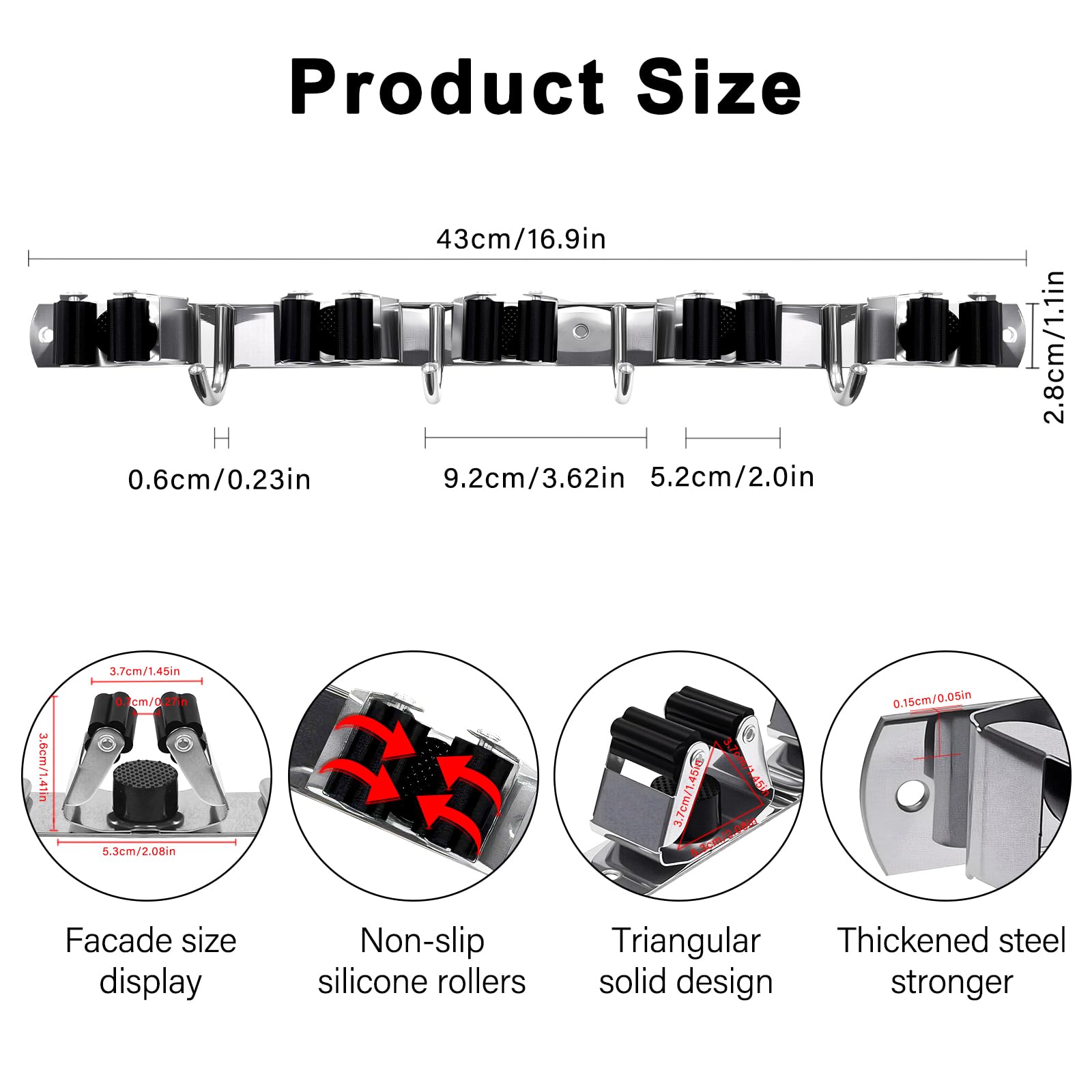 2 Packs 5 Racks and 4 Hooks Mop and Broom Holder Wall Mount (9 Count)