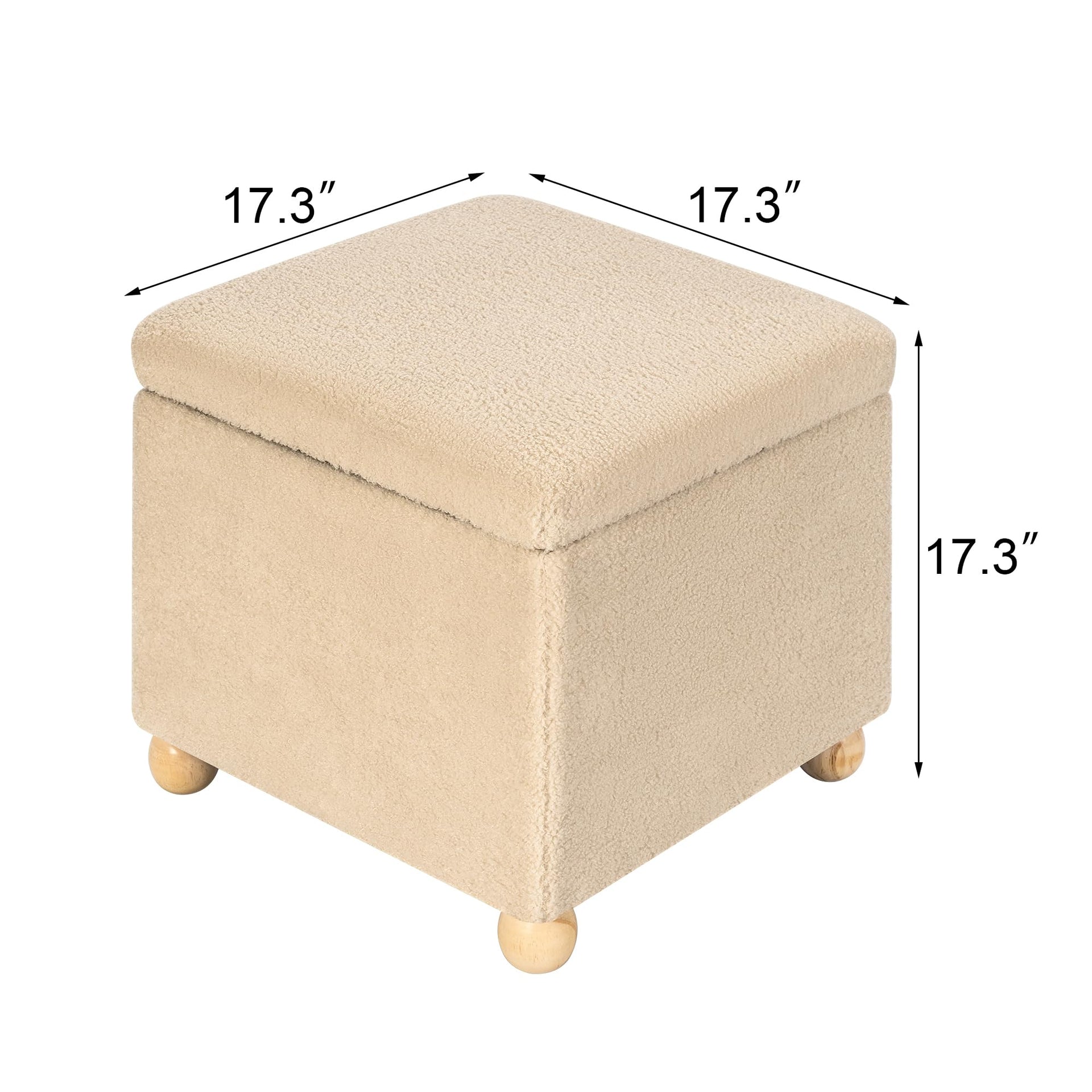 17.3" Modern Oatmeal Teddy Velvet Storage Ottoman