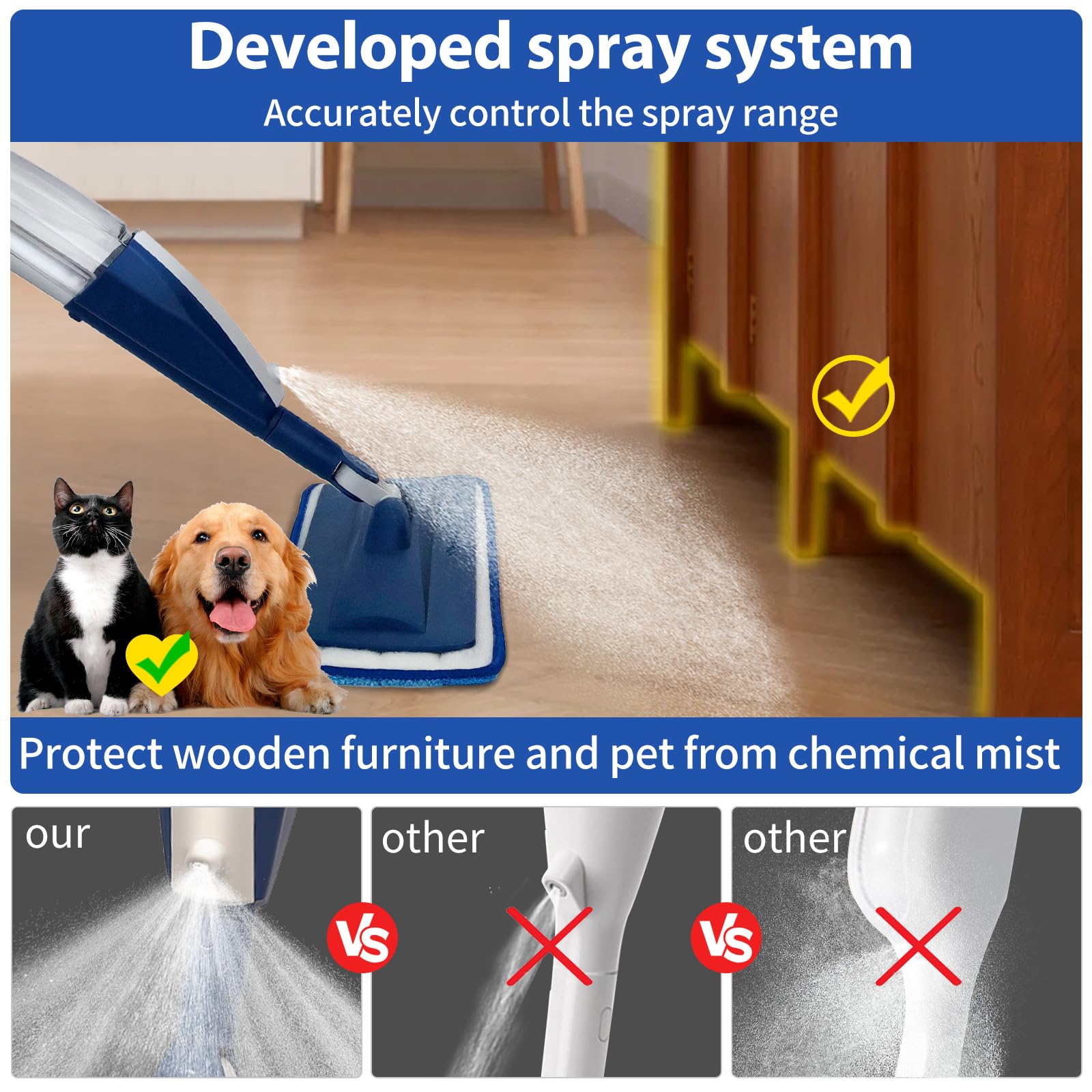 Wet Spray Mop for Floor Cleaning with 14 oz Bottle & 3 Microfiber Pads
