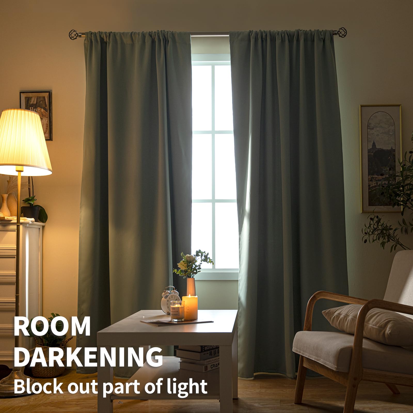 Light Sage Blackout Curtains for Living Room 84 Inches Long (2 Count)