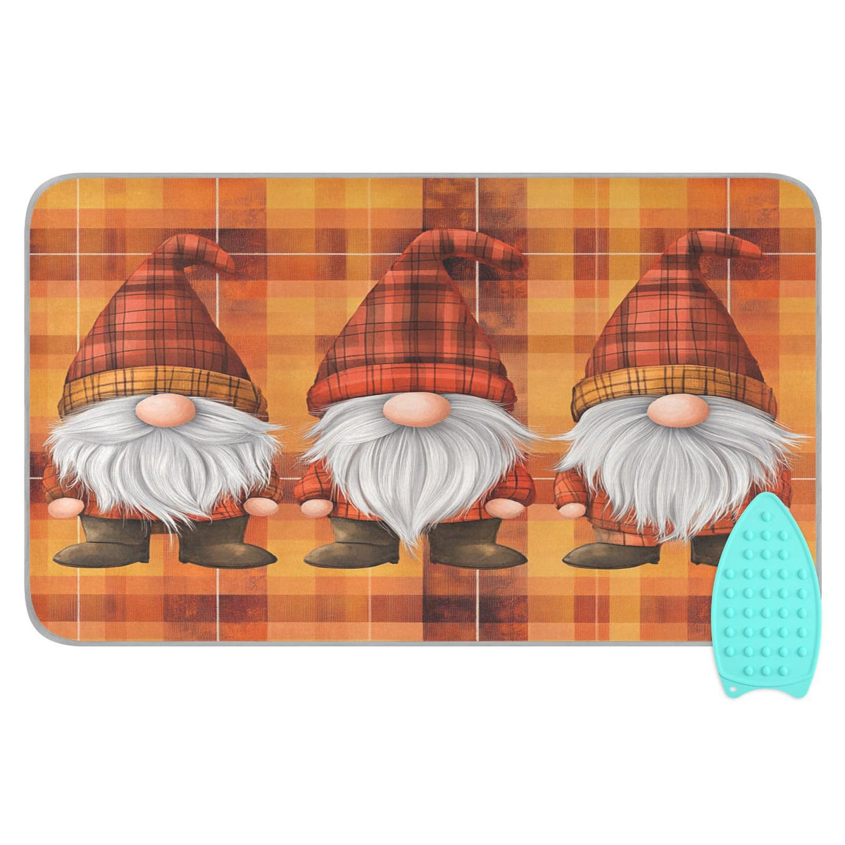 Orange Plaid Thanksgiving Gnomes Ironing Mat Thickened Ironing Blanket Travel Portable Double