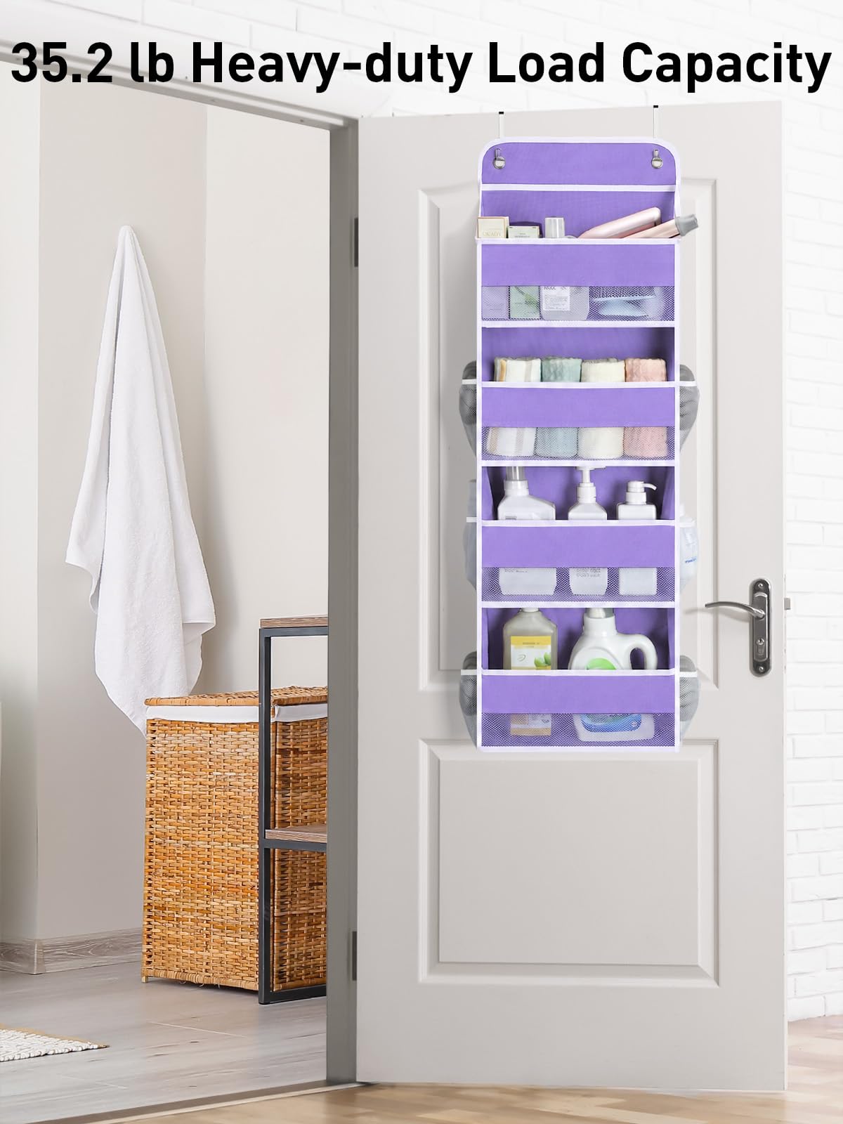 Over the Door Organizer forNursery Closet 35.2lbs Load Purple 4 Tier