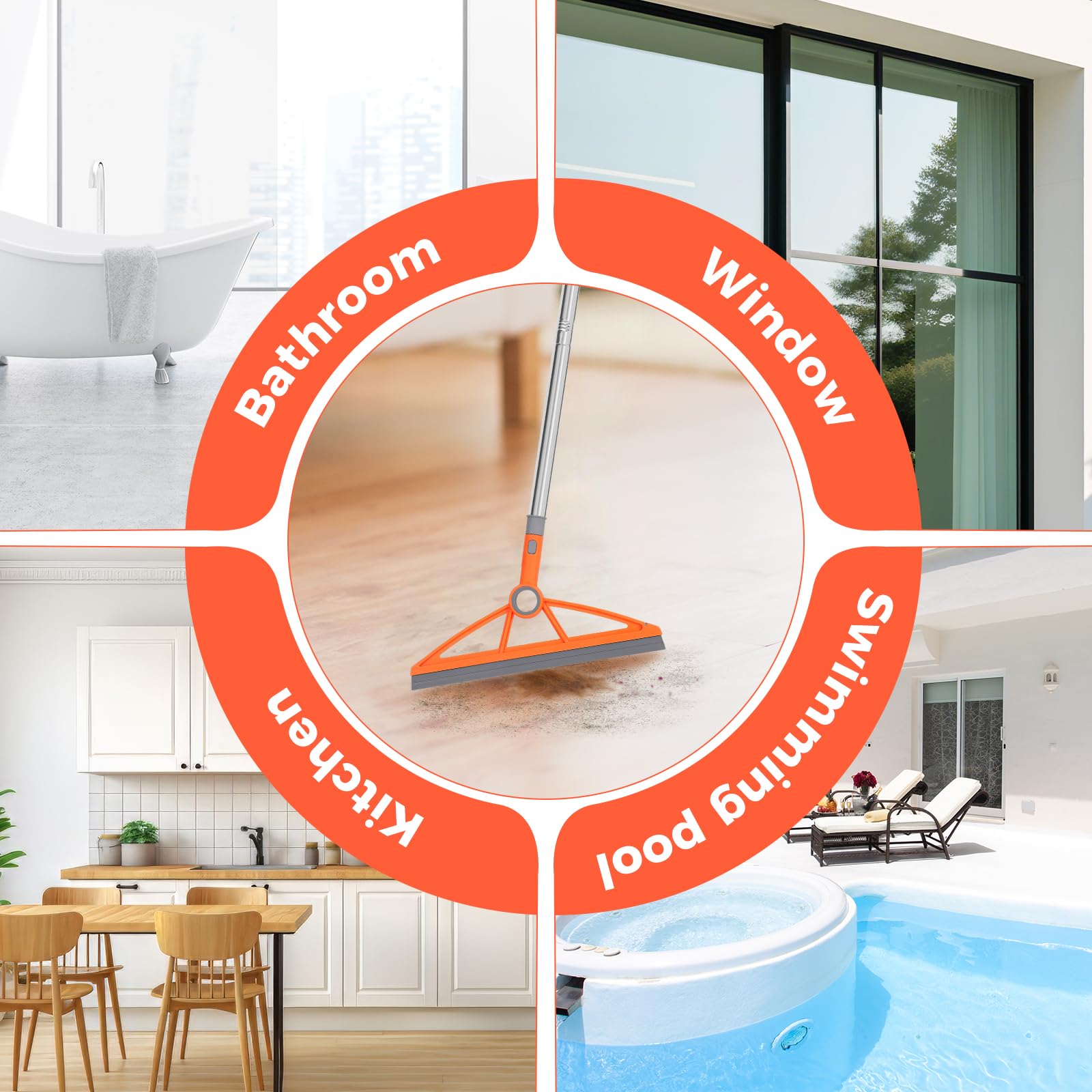 2-in-1 Air Broom, Silicone Rubber Broom with 54" Handle & 2 Strips