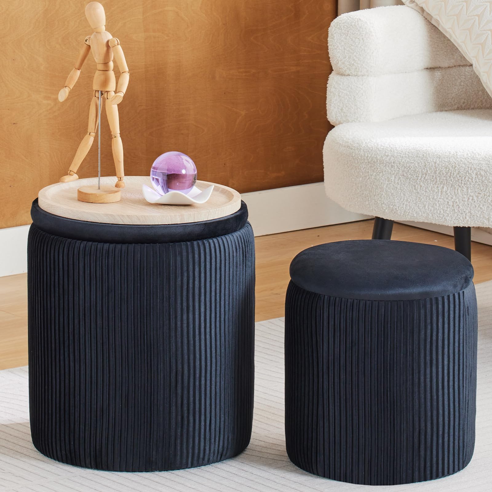 Round Ottoman with Storage Set of 2