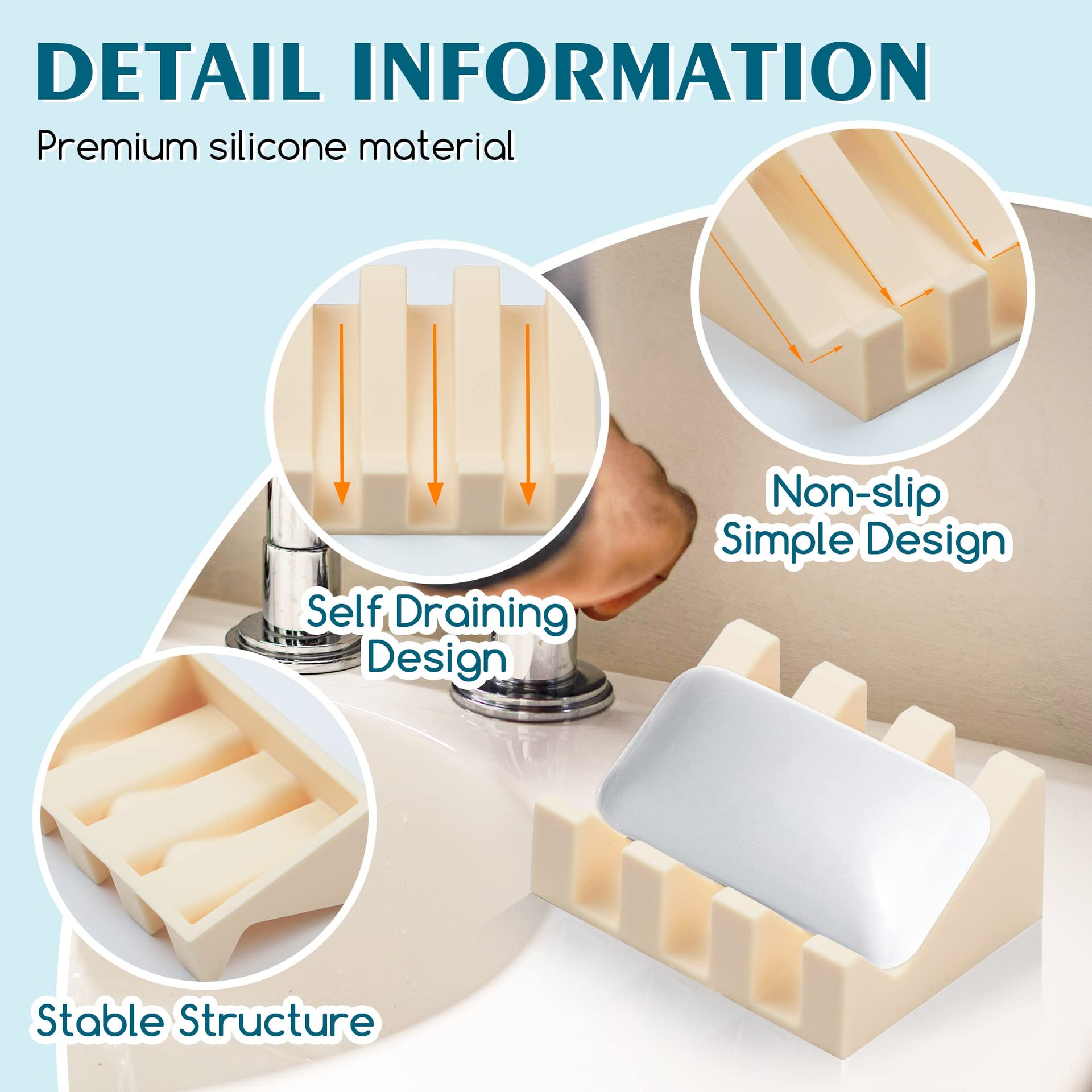 Silicone Soap Dish Self Draining for Shower & Kitchen