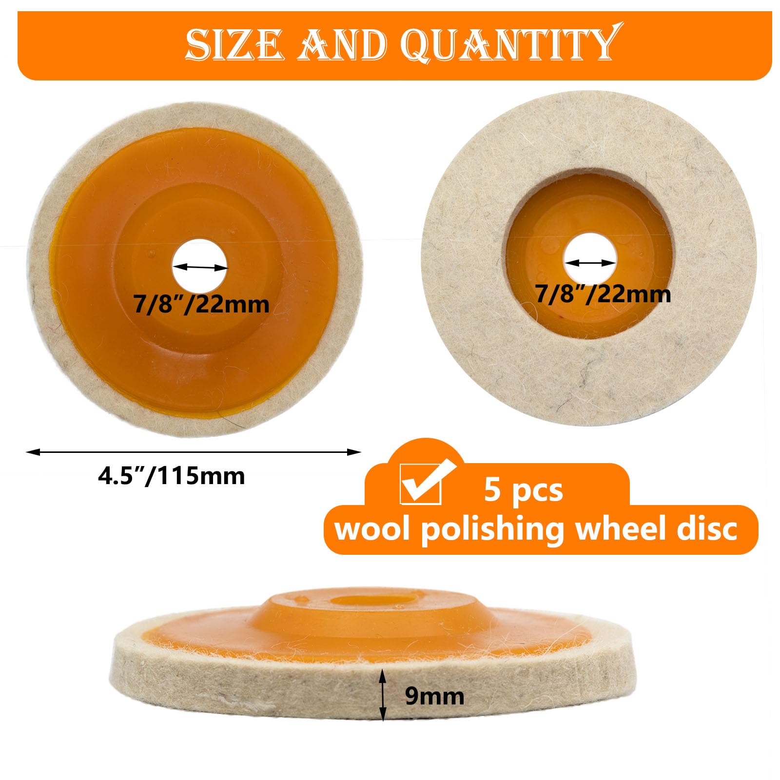 5 Pcs 4.5 Inch Wool Felt Polishing Wheel Disc (5 Count)