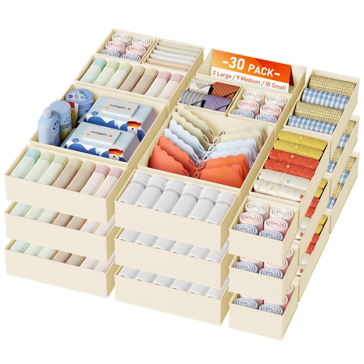 Drawer Organizer Clothes Storage (30 Count)