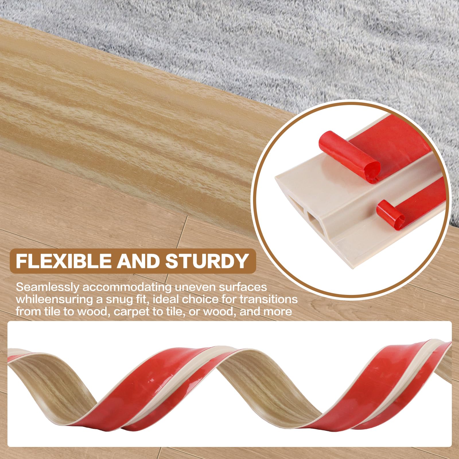 Floor Transition Strip Vinyl Door Threshold Ramp Self Adhesive Carpet Edging Strip Doorway Edge Trim (3.3 Foot)