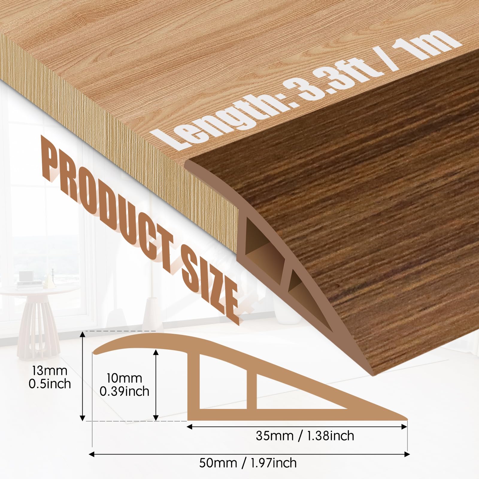 Floor Transition Strip Door Threshold 39" Floor Transition Reducer Trim on The Edges Threshold Strip Self Adhesive Suitable for Doorways