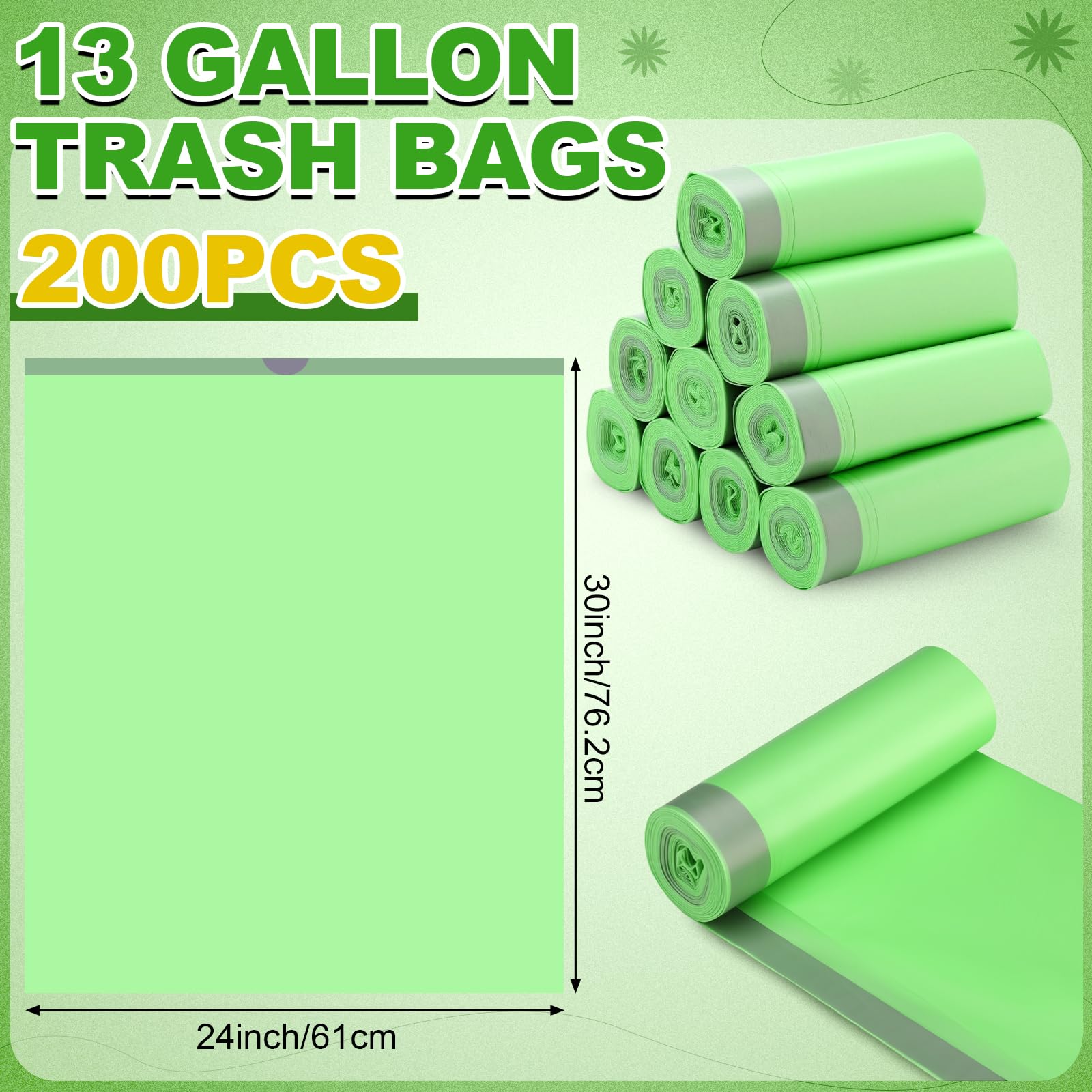 200 Count 13 Gallon Compostable Trash Bags with Drawstring Tall Kitchen Food Scrap Waste Bag Heavy Duty Extra Thick 1 Mil Tear Resistant for Lawn Yard Home Kitchen Office (10 Count)