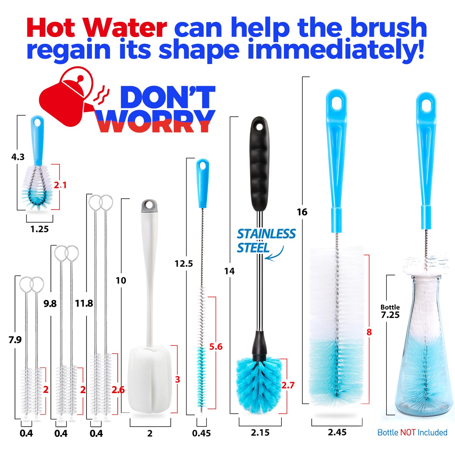 Bottle Brush Tube Cleaning Lab Set with Long Handle (11 Count)