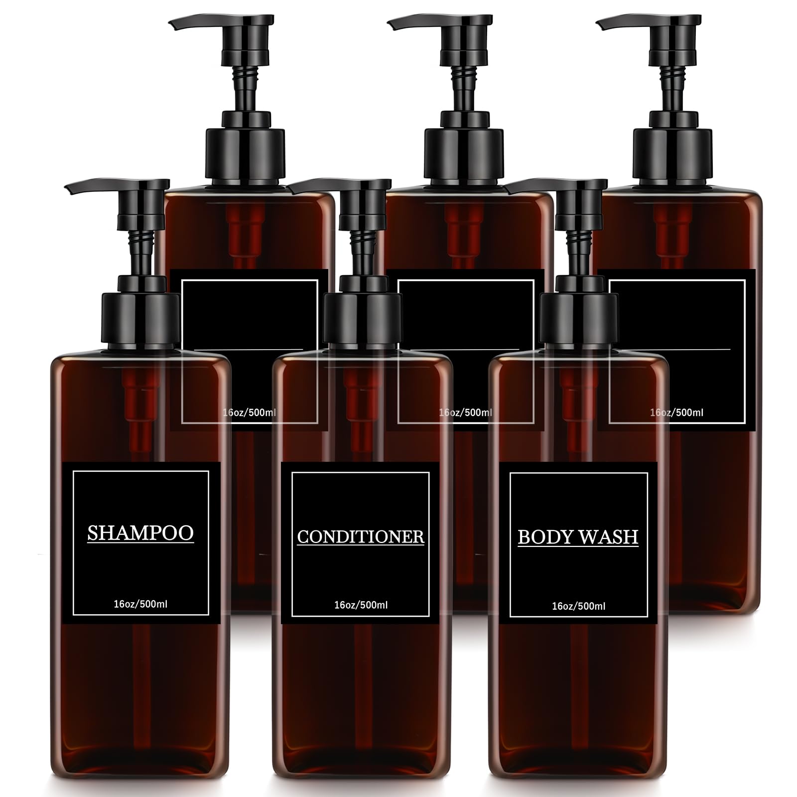 6 Pcs Shampoo and Conditioner Dispenser Bottles 16oz Modern Shower Soap Bottles with Pump (6 Count)