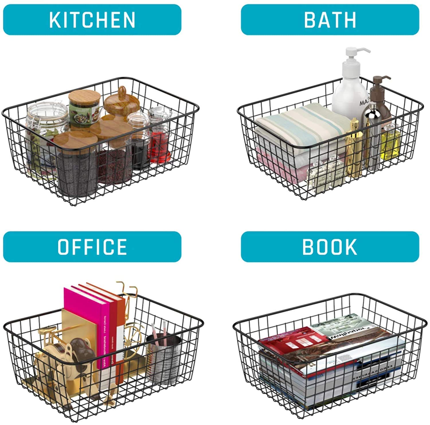 Metal Black Large Wire Basket Food Storage Organizer (4 Count)