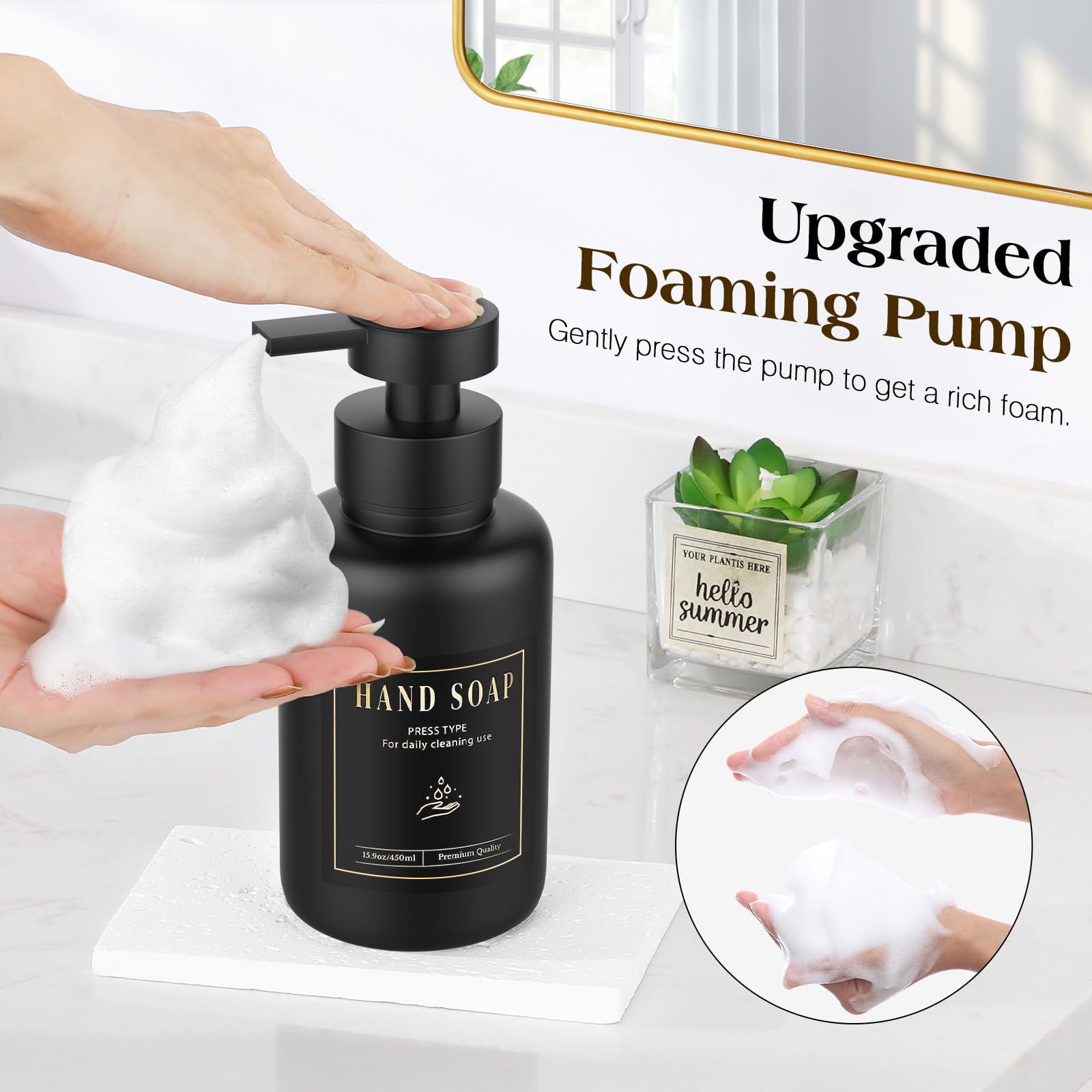Glass Foaming Soap Dispenser 15oz Hand Soap Bottle (2 Count)
