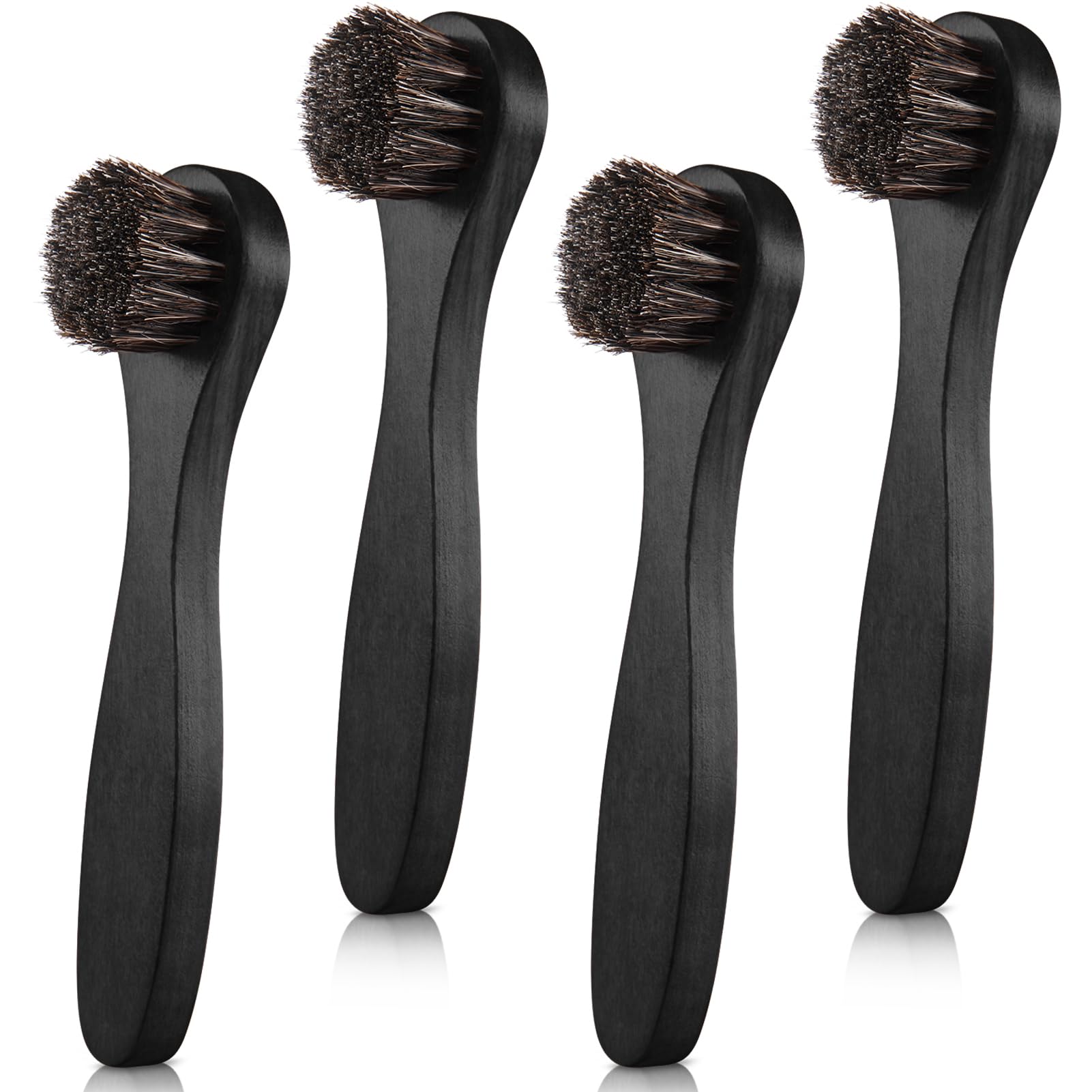 4 Pcs Horsehair Shine Shoes Brush Kit Polish Dauber Applicators Cleaning Leather Shoes Boots Care Brushes Suede Cleaner Brush with Microfiber Shoe Cloth