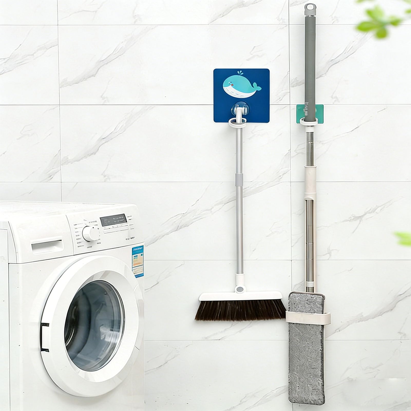 Mop Hook Wall Mount Broom Holder Adhesive No Drill Duty for Kitchen Bathroom Laundry Room Storage Space Saving