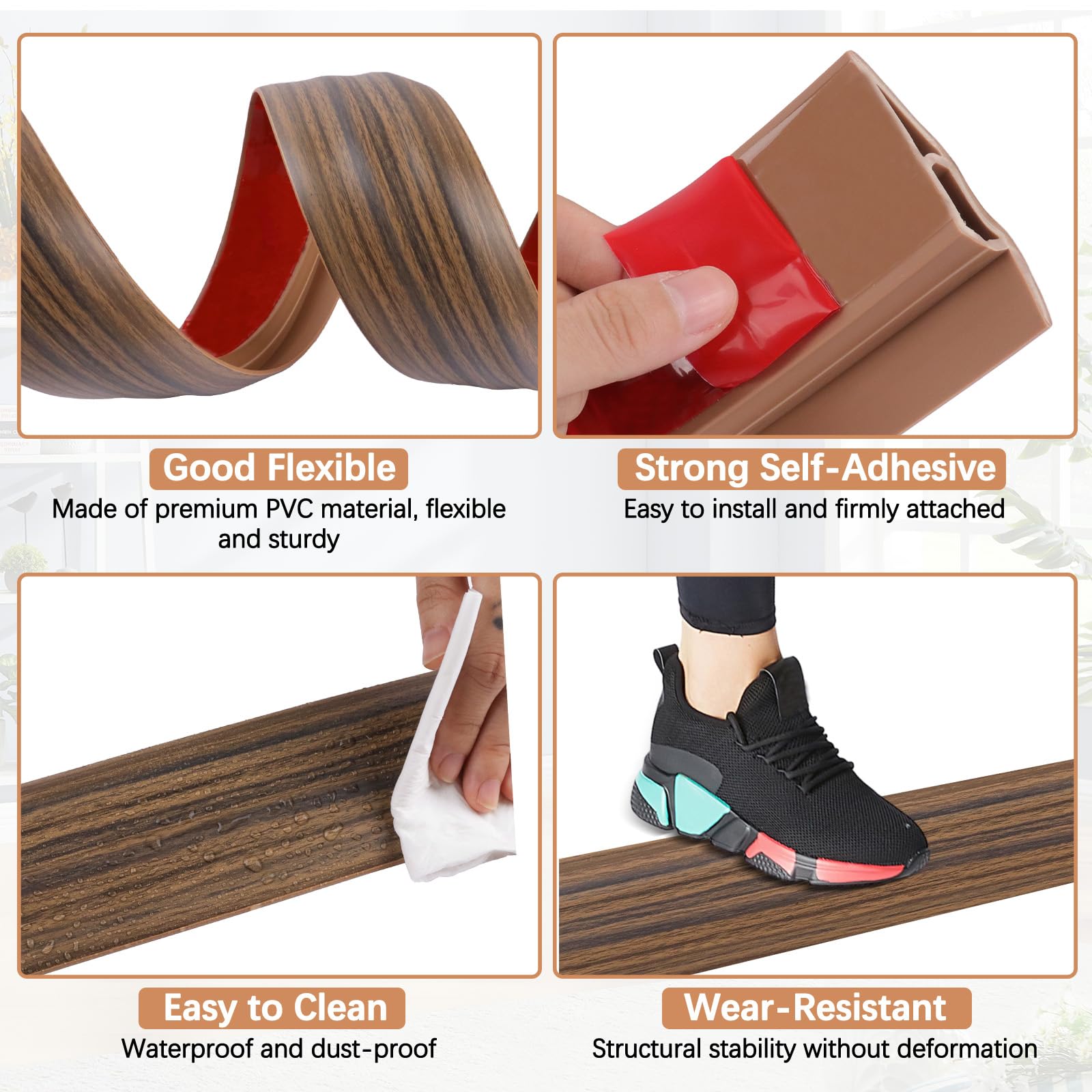 Vinyl Door Threshold Flooring Transition Strip Self Adhesive Carpet Edging Strip for Laminate Doorway Edge Threshold from 3 (6.6 Foot)