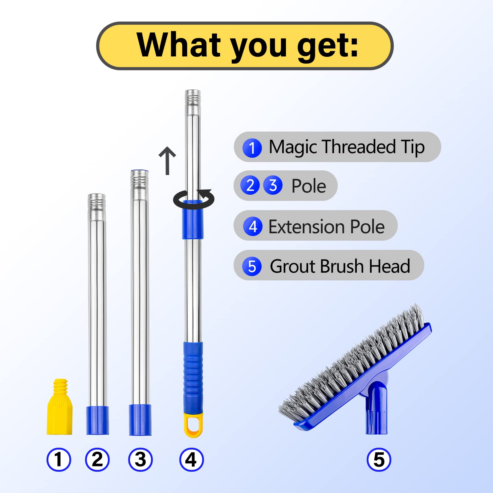 Grout Brush with Long Adjustable Handle