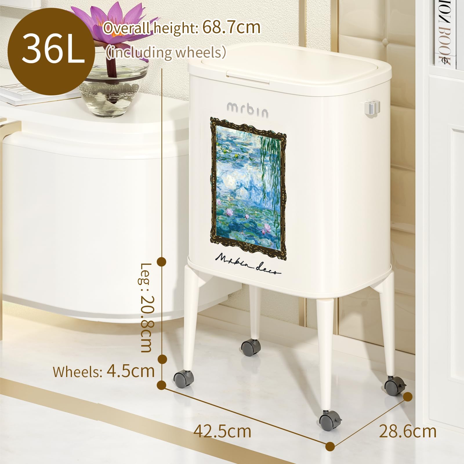 Metal Kitchen Trash Can with Wheel Legs