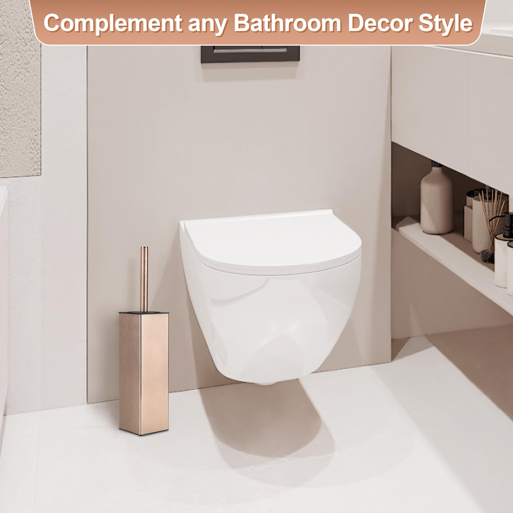Toilet Brush and Holder Set Rose Gold Freestanding for Bathroom