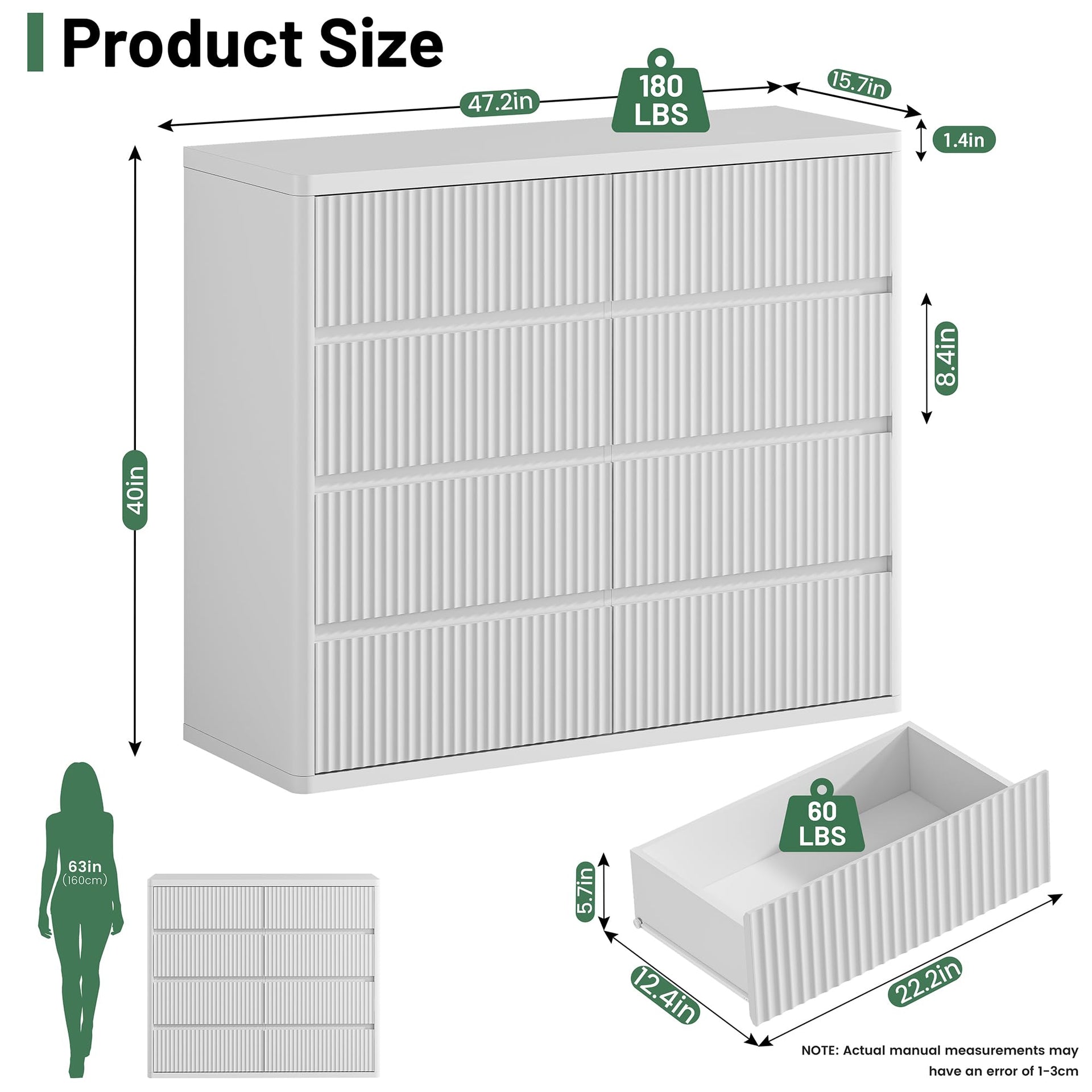White 8 Drawer Dresser for Bedroom