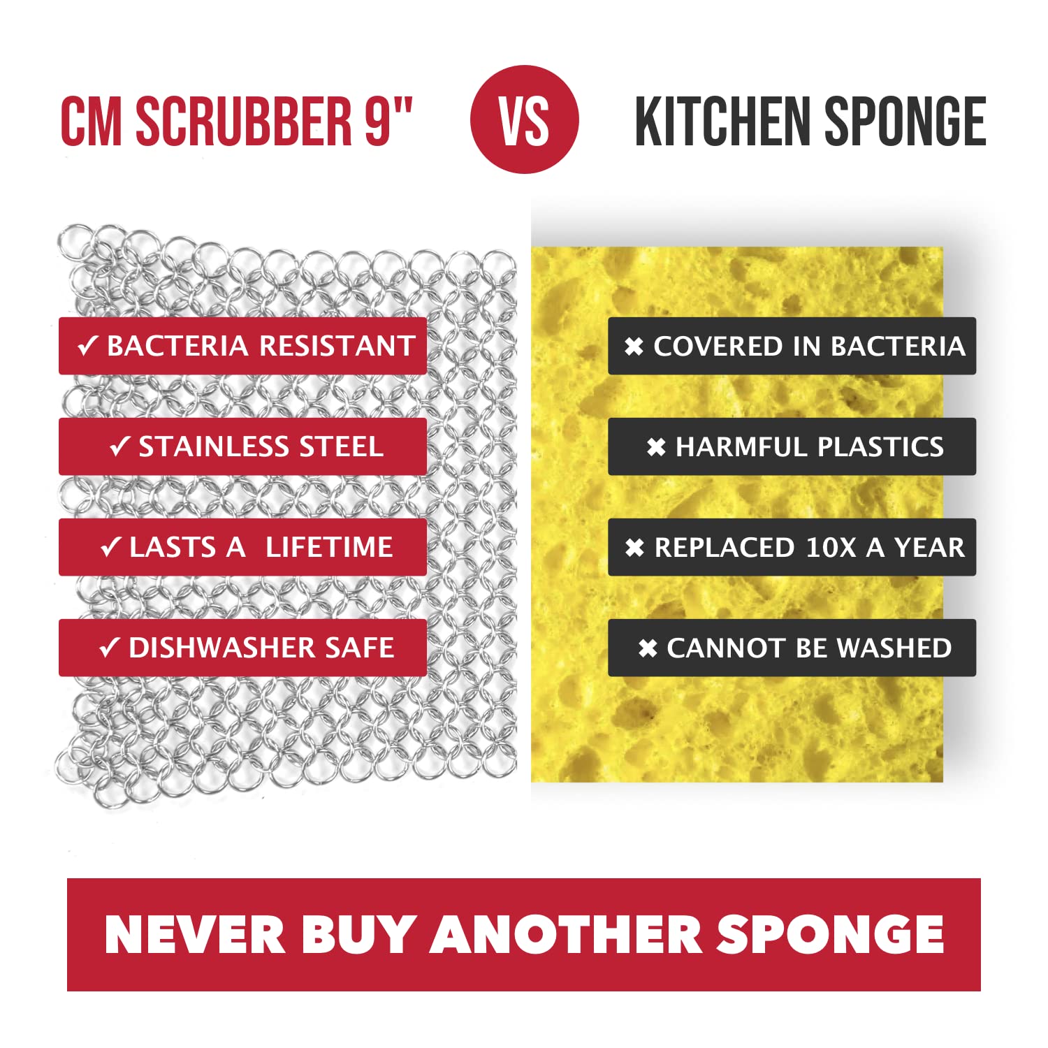 Knapp Made CM Scrubber 6" x 6" Small Ring Chainmail Cast Iron Scrubber