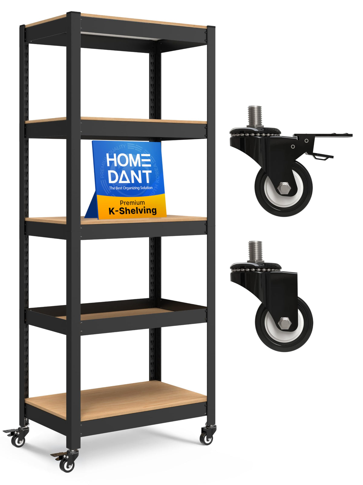 House Black 24.4" W 5 Tier Rolling Storage Shelves Metal Cart
