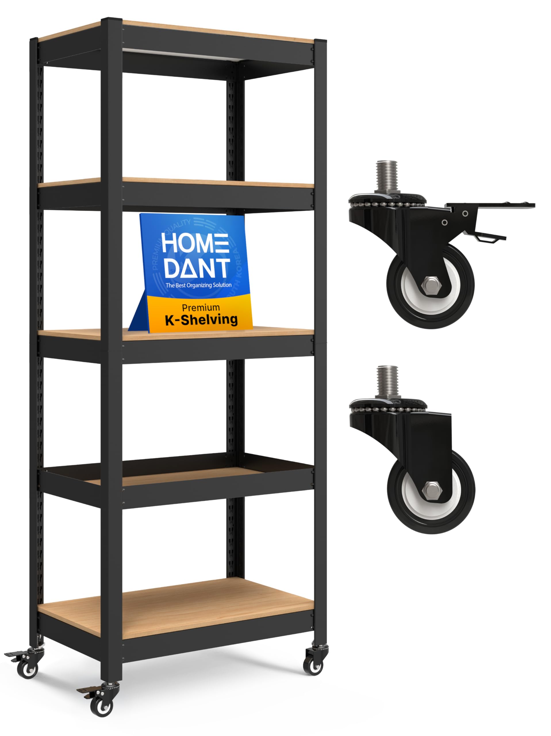 House Black 24.4" W 5 Tier Rolling Storage Shelves Metal Cart