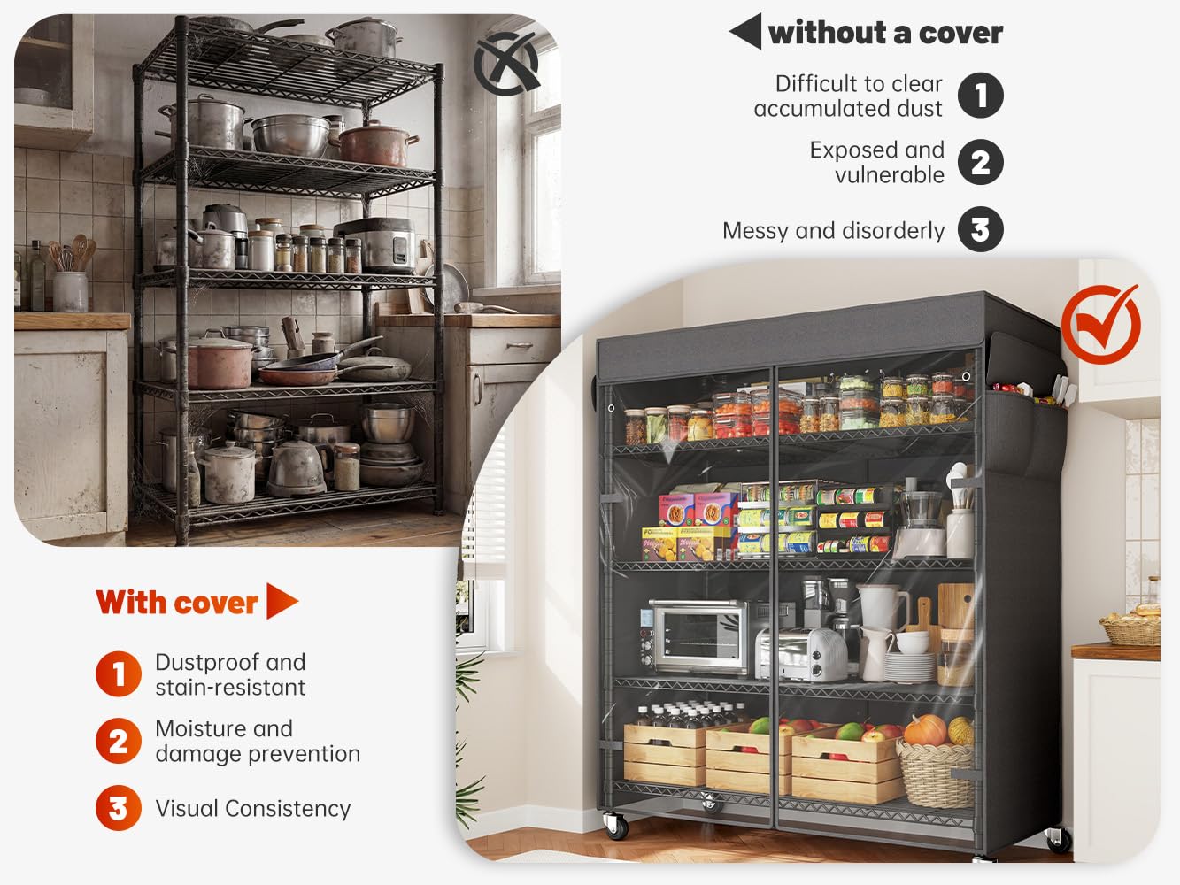 45"W 5 Tier Storage Shelves with Cover & Wheels