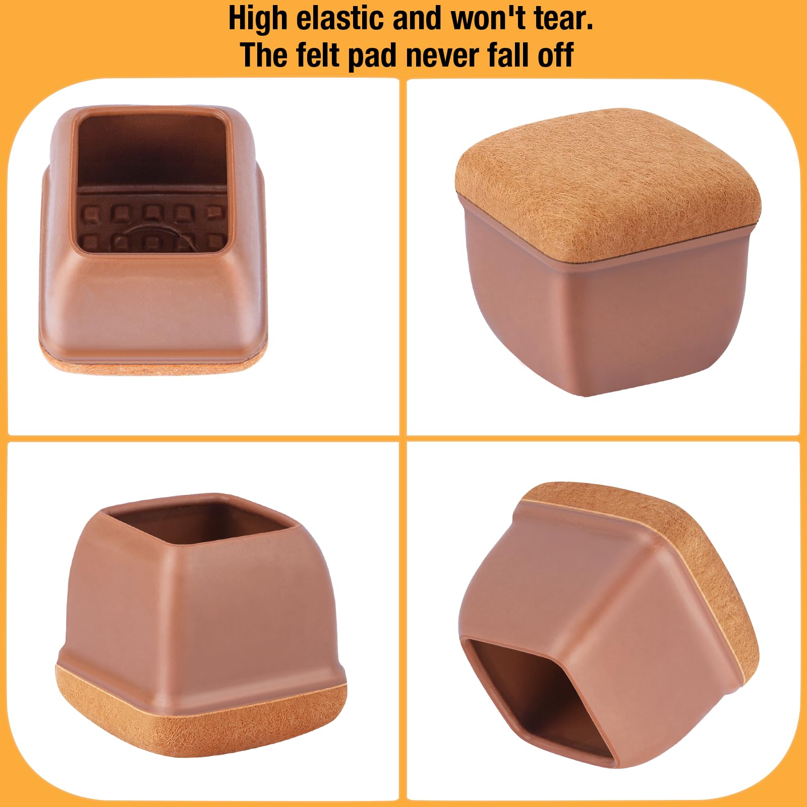 16 Pcs Square Silicone Chair Leg Floor Protectors (16 Count)