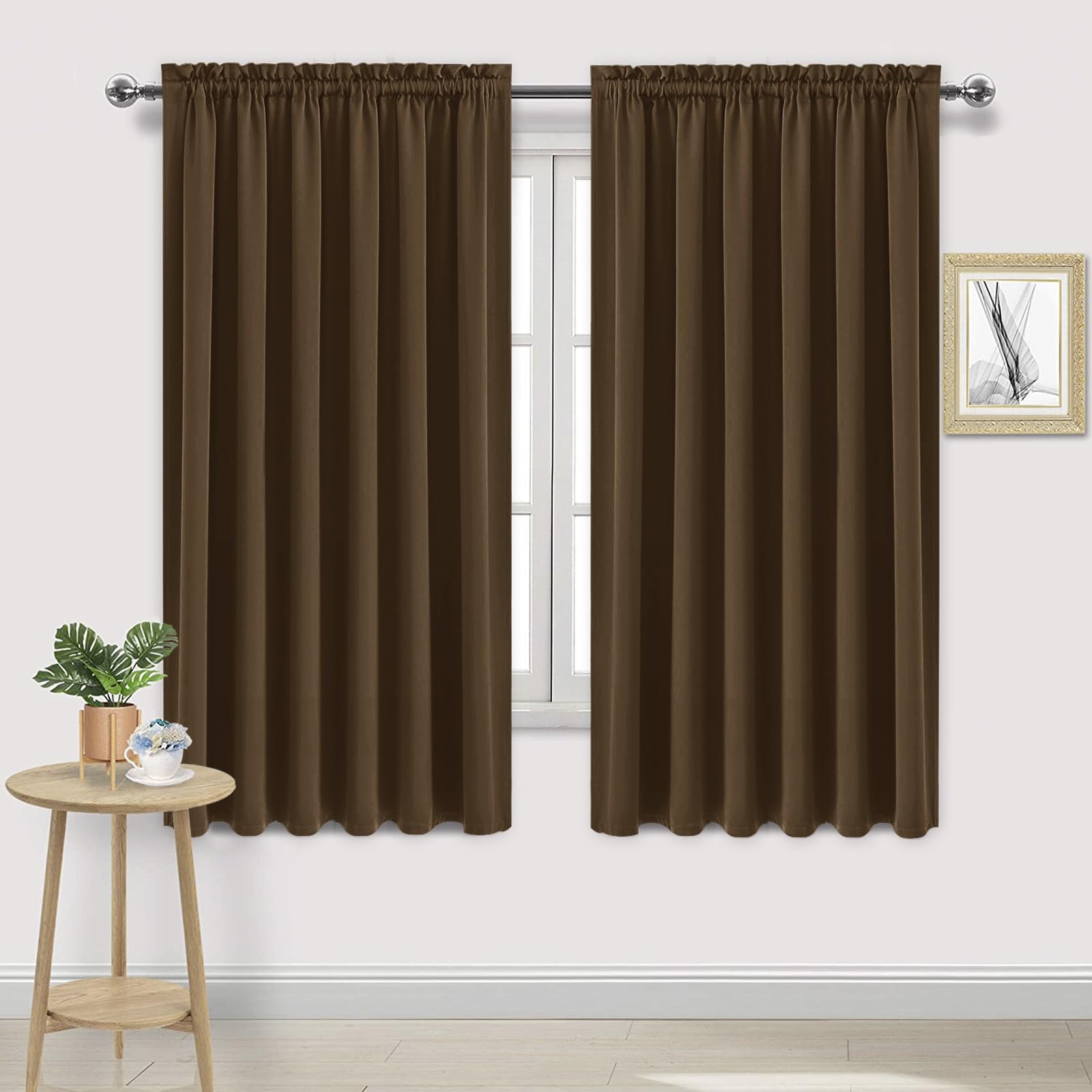 Wide Blackout Curtains for Bedroom Living Room 70 x 63 Inch Long Brown (2 Count)