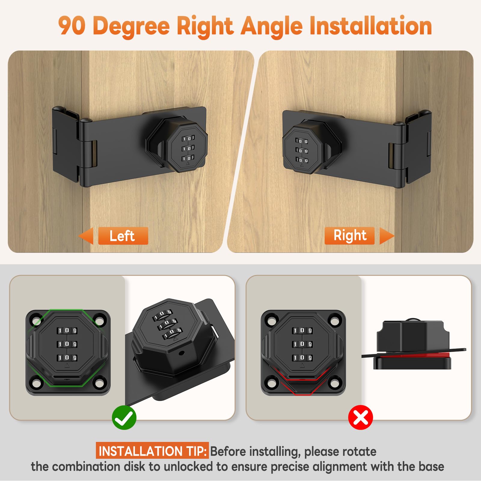 90 Degree 3 Digit Combination Cabinet Lock