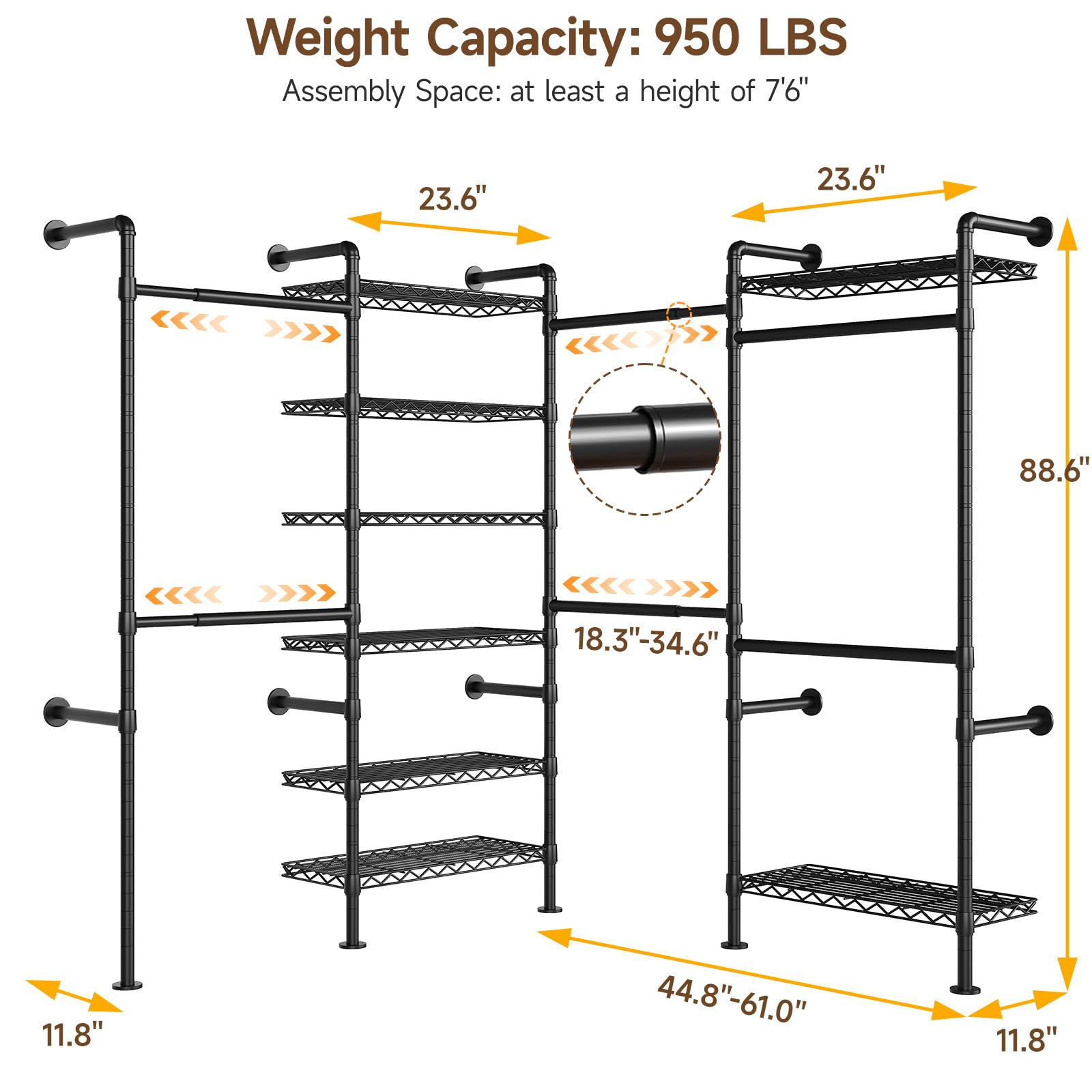 L4 Wall Mounted Heavy Duty Corner Industrial Pipe Clothing Rack