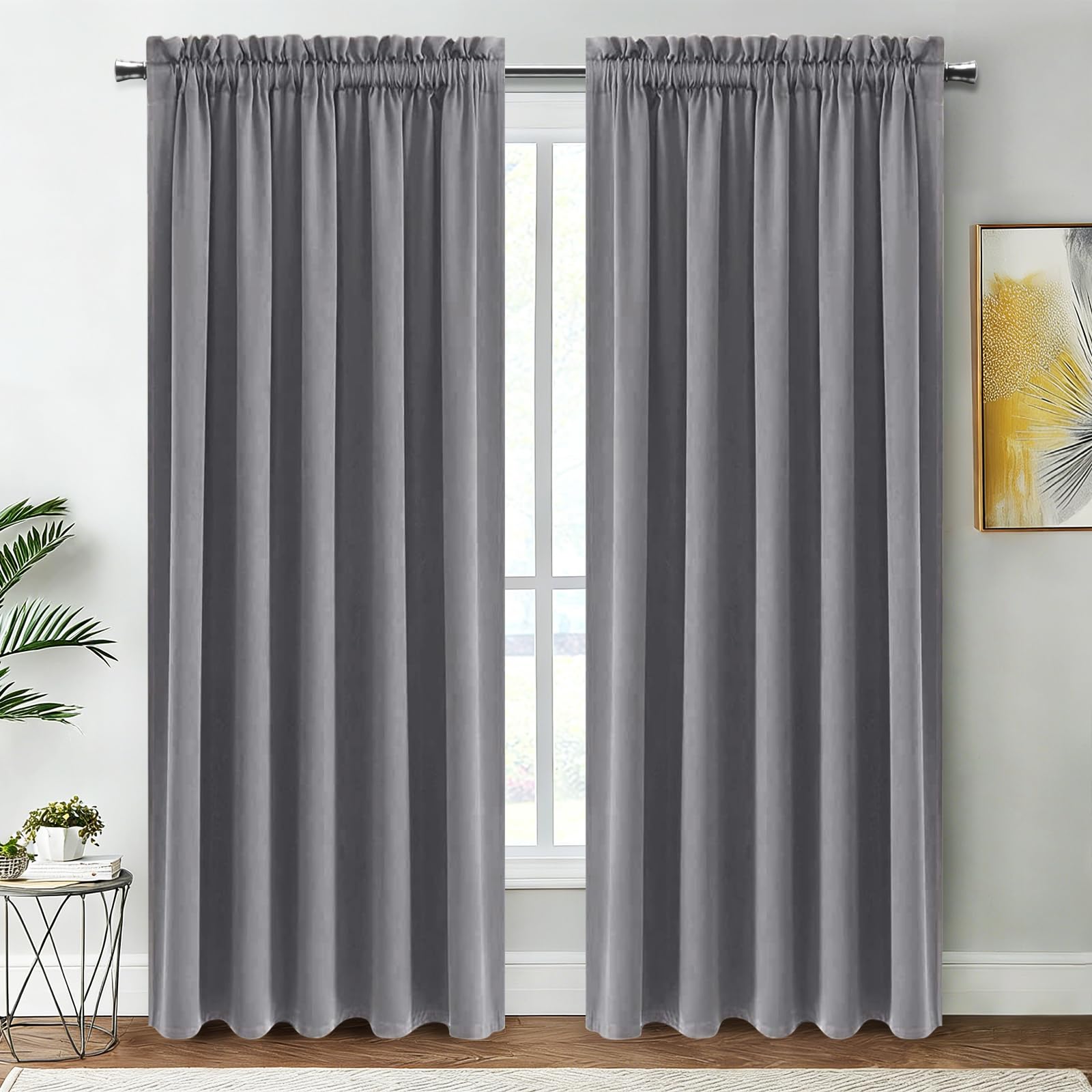 Wide Blackout Curtains for Bedroom Living Room 70 x 84 Inch Long Grey (2 Count)