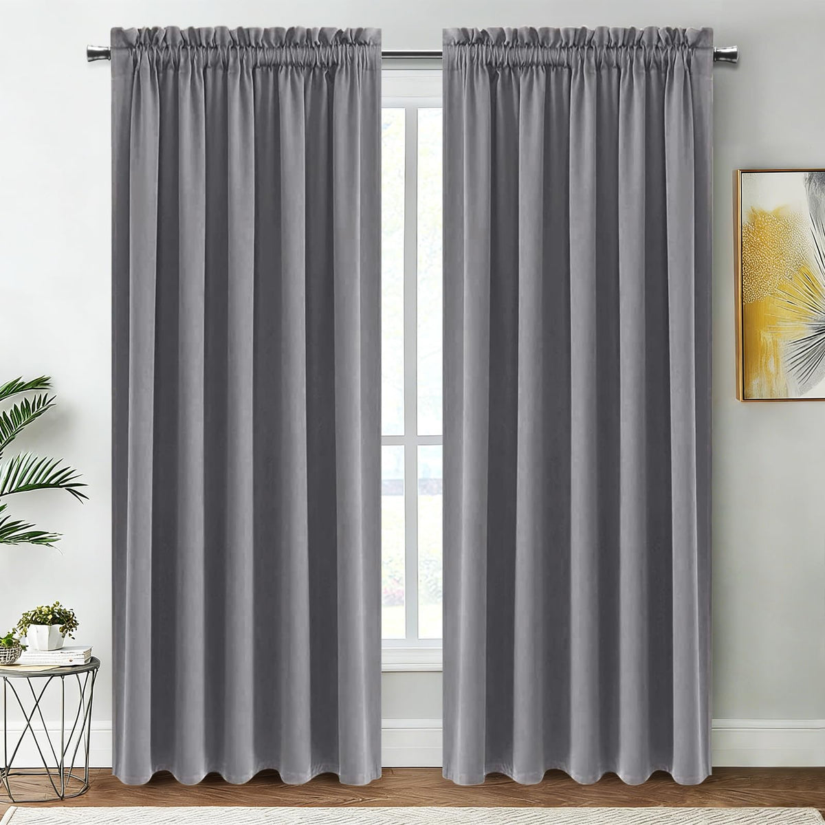 Wide Blackout Curtains for Bedroom Living Room 70 x 84 Inch Long Grey (2 Count)