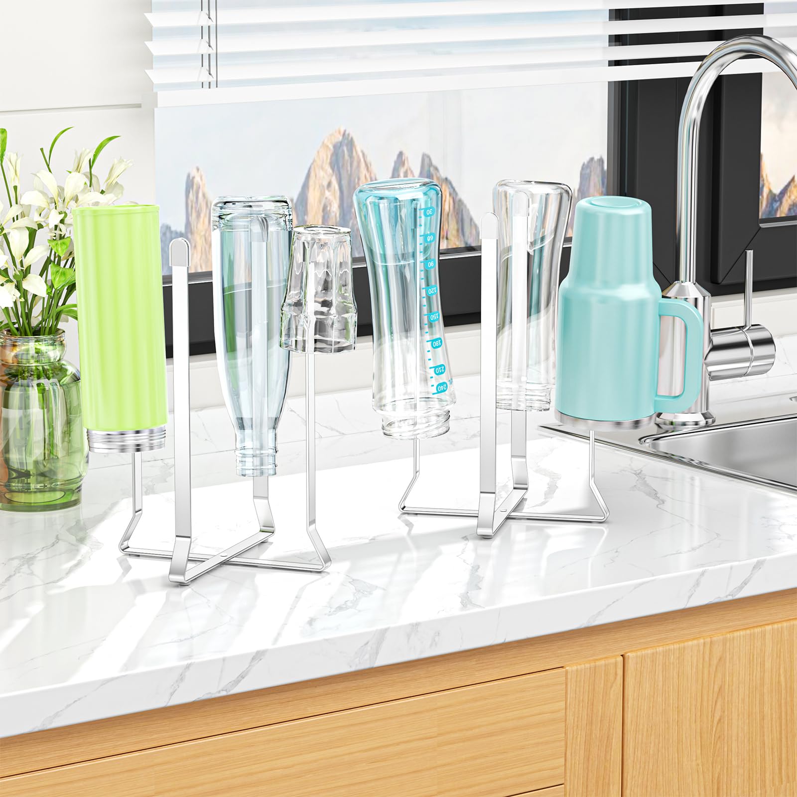 Bottle Drying Rack Reusable Drying Rack for Bottles Metal Foldable Water Bottle Dryer Holder Space Saving Cups Dryer Racks Kitchen Stand Holder for Plastic Bags